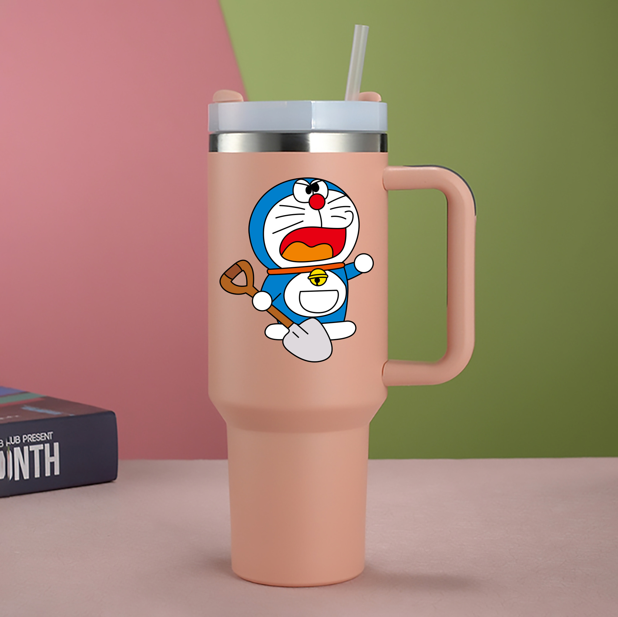 （画像用） ドラえもん Doraemon 1200mL車用タンブラー - クリスタルステッカー（プラスチックストロー付き）
