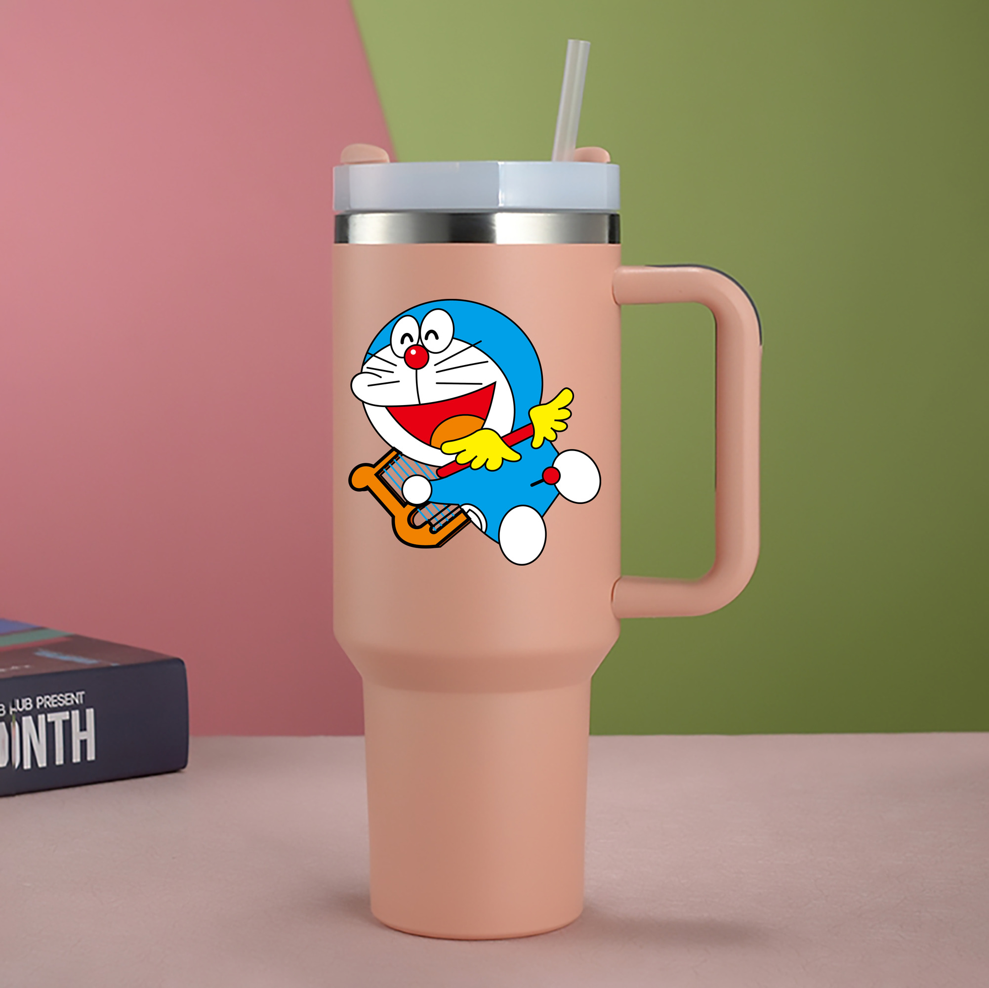 （画像用） ドラえもん Doraemon 1200mL車用タンブラー - クリスタルステッカー（プラスチックストロー付き）
