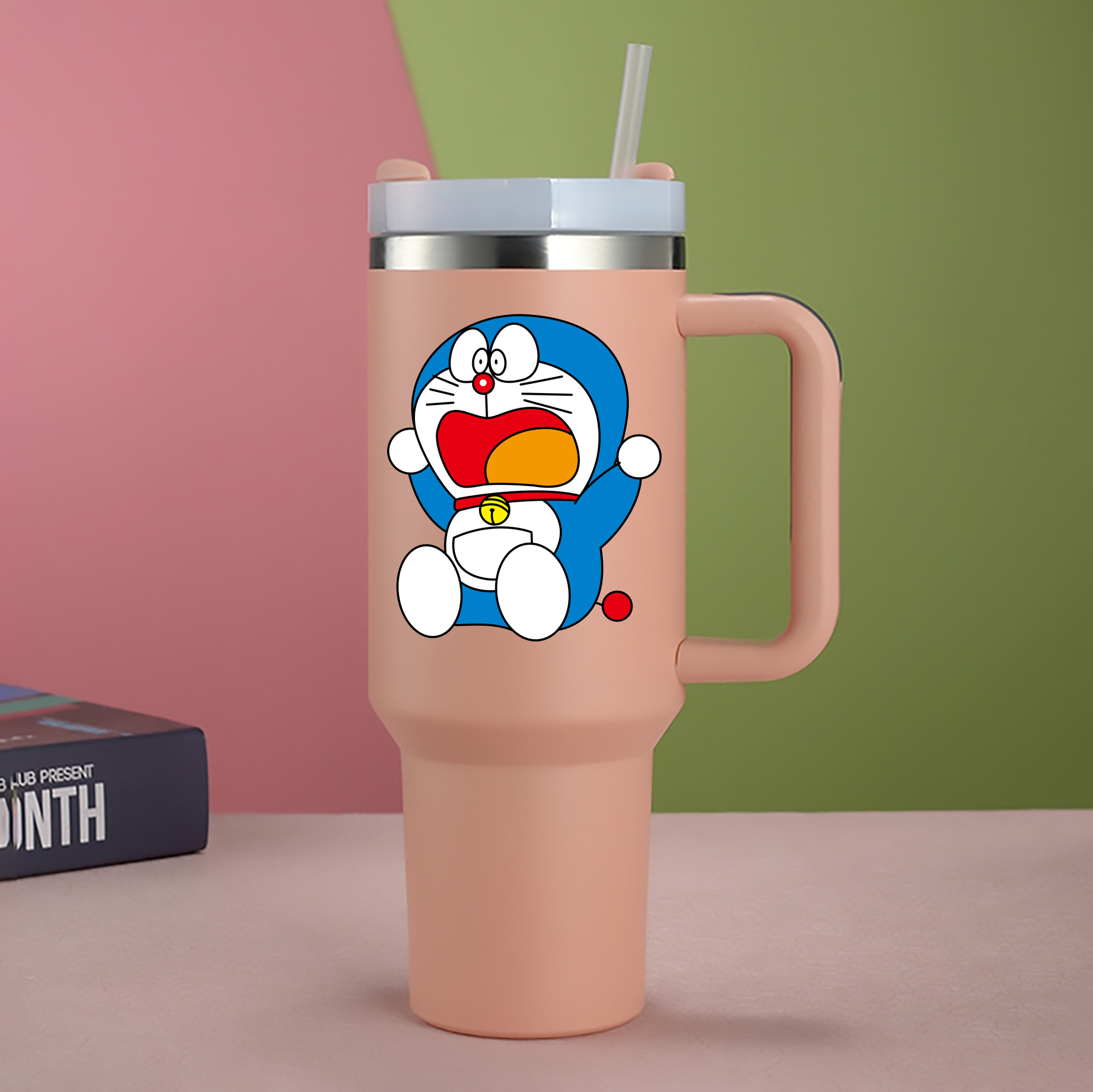 （画像用） ドラえもん Doraemon 1200mL車用タンブラー - クリスタルステッカー（プラスチックストロー付き）