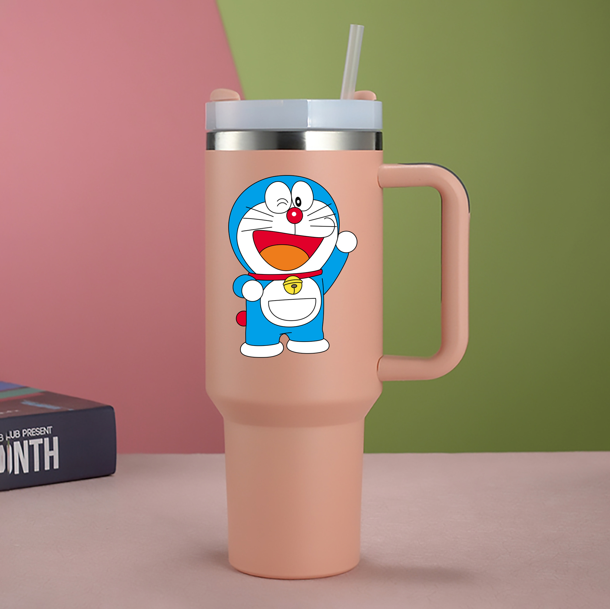 （画像用） ドラえもん Doraemon 1200mL車用タンブラー - クリスタルステッカー（プラスチックストロー付き）