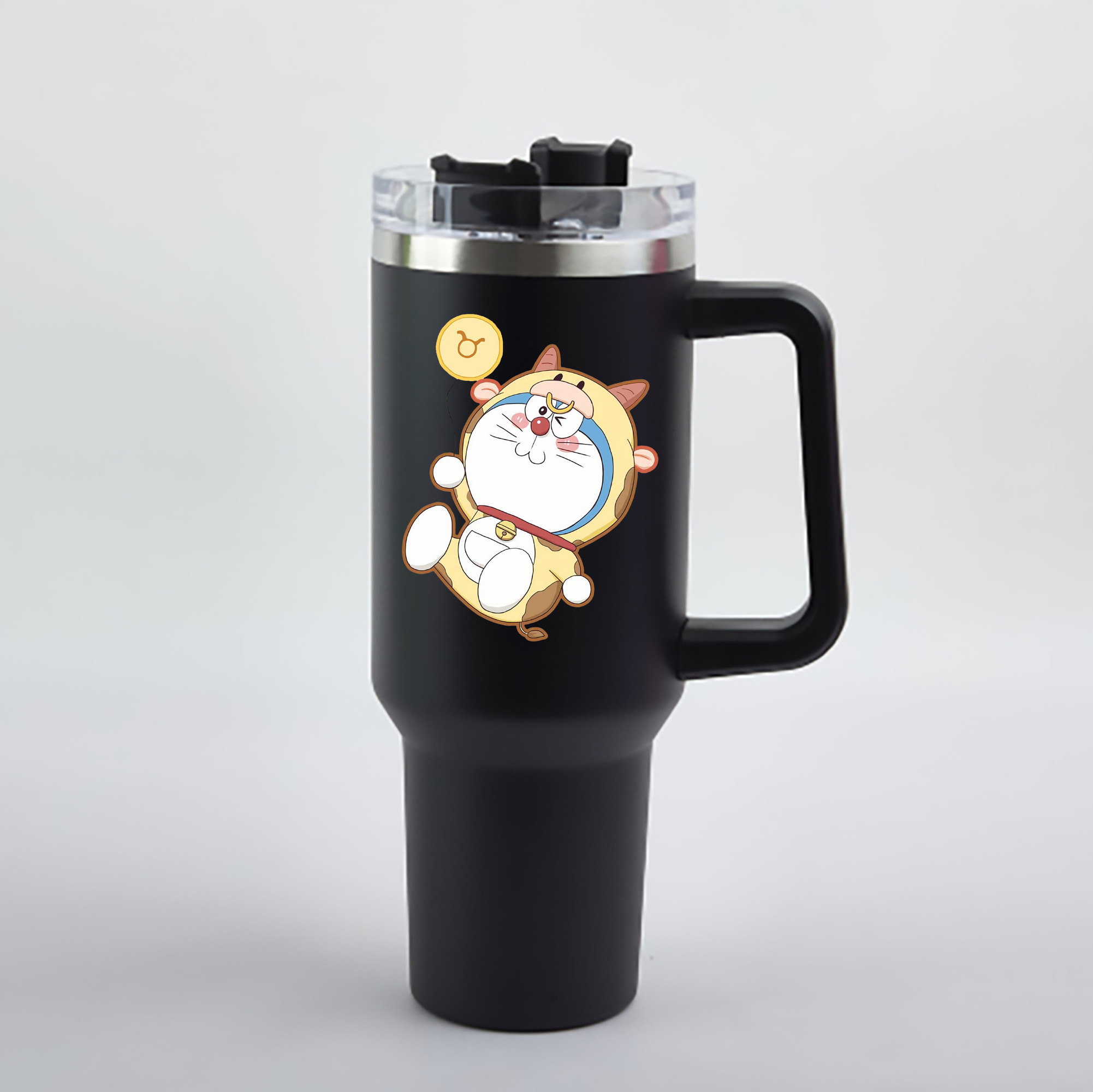 （画像用） ドラえもん Doraemon 1200mL車用タンブラー - クリスタルステッカー（プラスチックストロー付き）