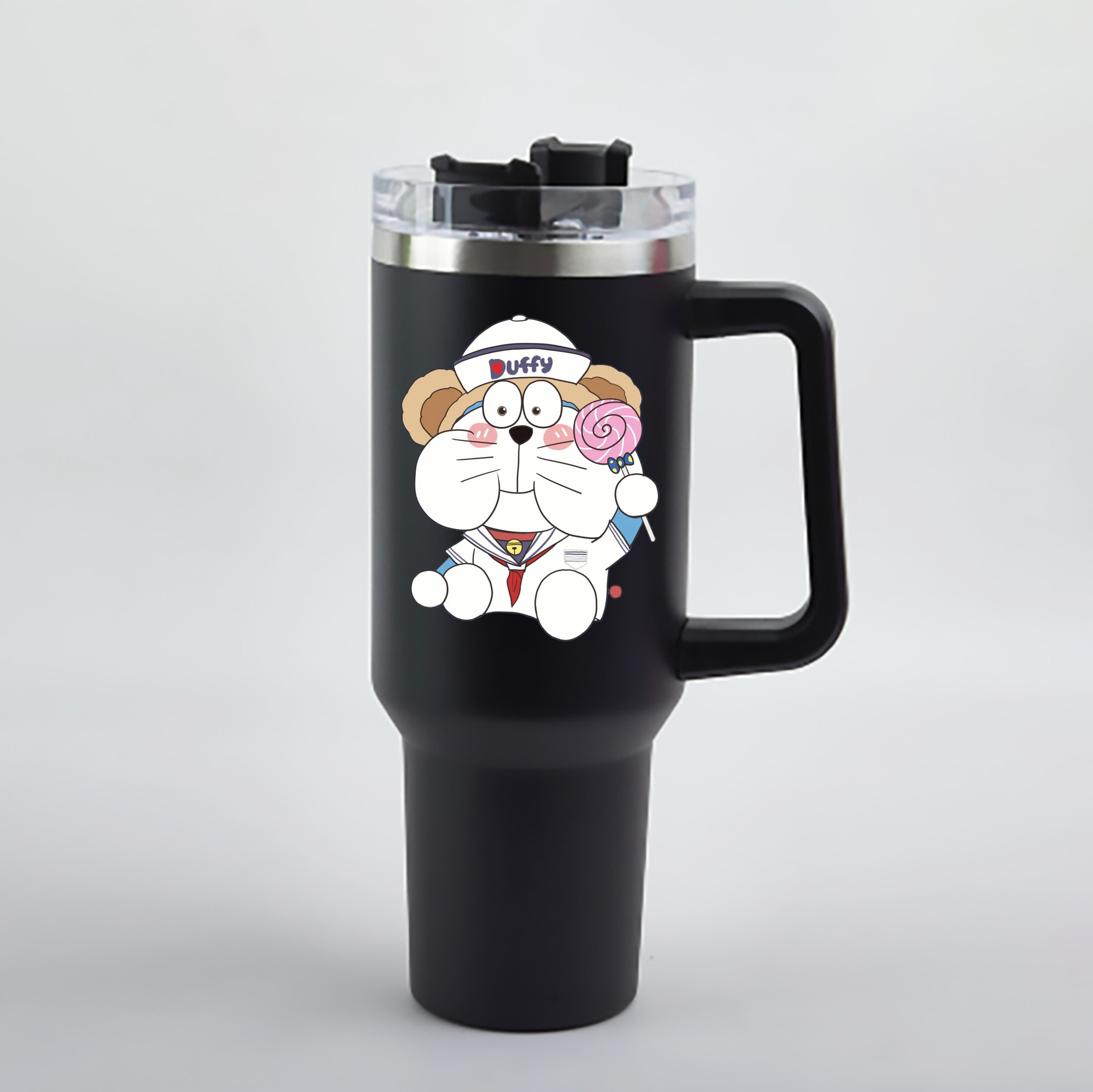（画像用） ドラえもん Doraemon 1200mL車用タンブラー - クリスタルステッカー（プラスチックストロー付き）