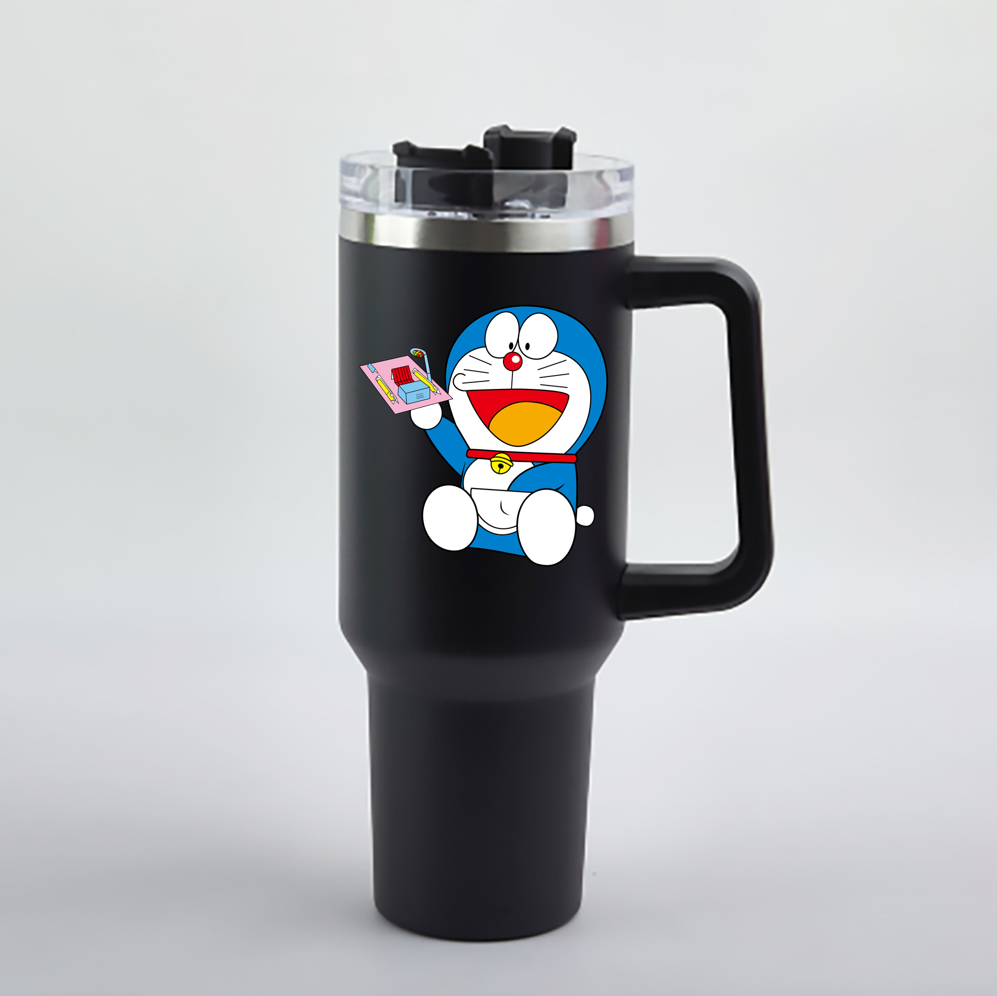 （画像用） ドラえもん Doraemon 1200mL車用タンブラー - クリスタルステッカー（プラスチックストロー付き）