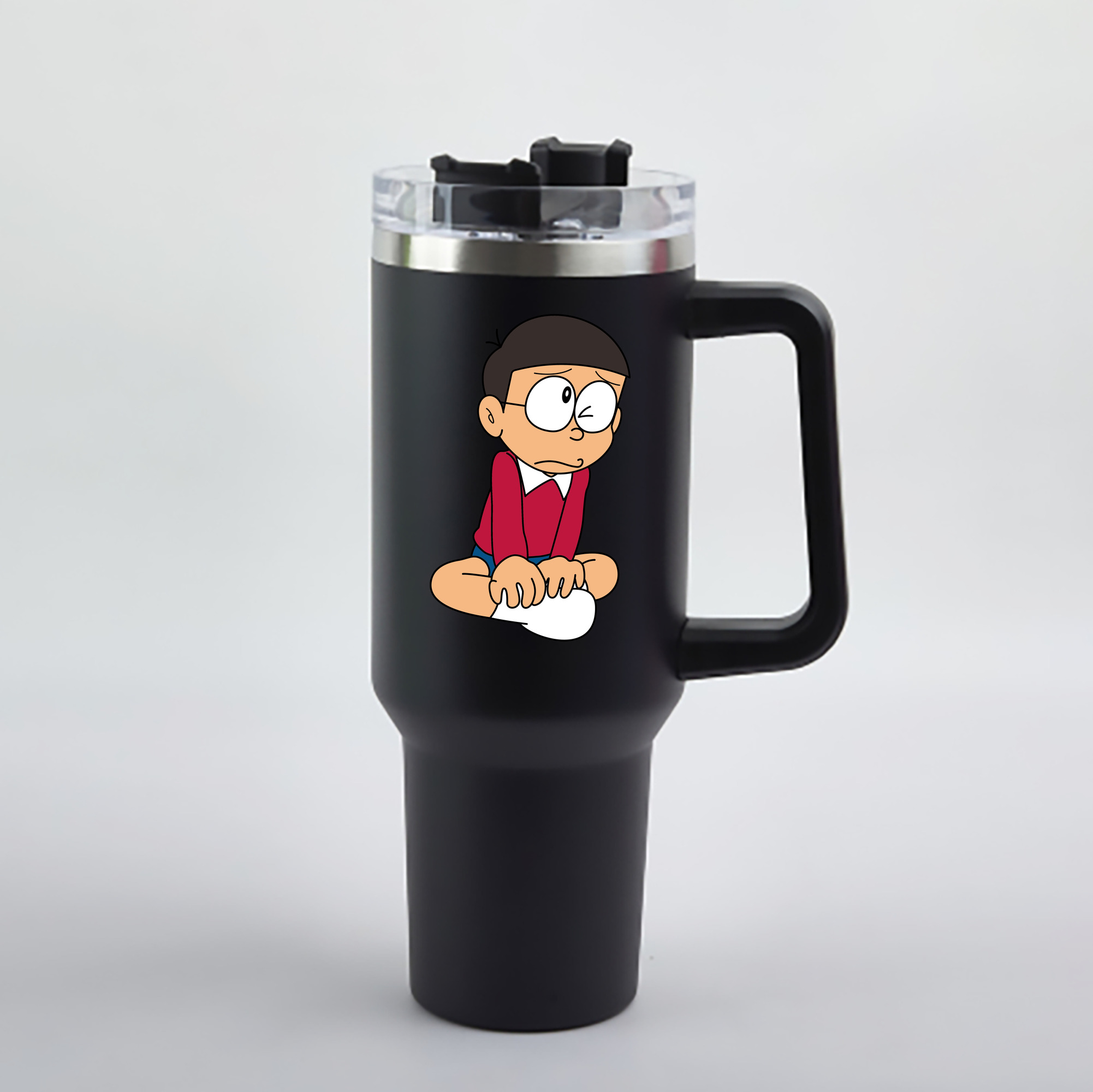 （画像用） ドラえもん 野比 のび太 Doraemon Nobita Nobi 1200mL車用タンブラー - クリスタルステッカー（プラスチックストロー付き）