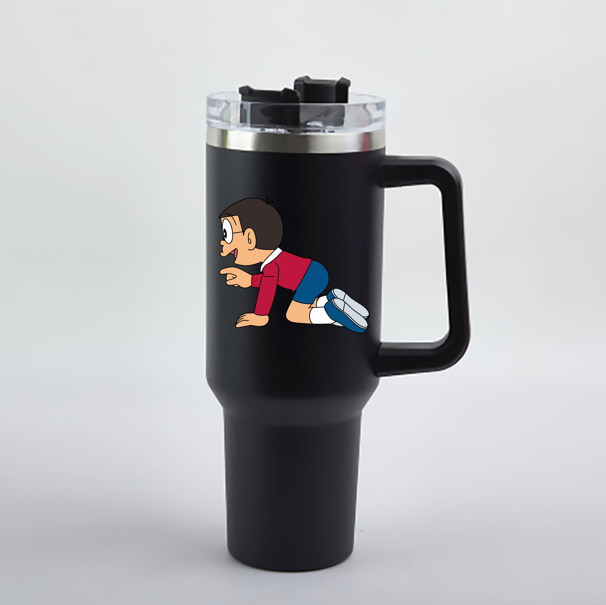 （画像用） ドラえもん 野比 のび太 Doraemon Nobita Nobi 1200mL車用タンブラー - クリスタルステッカー（プラスチックストロー付き）