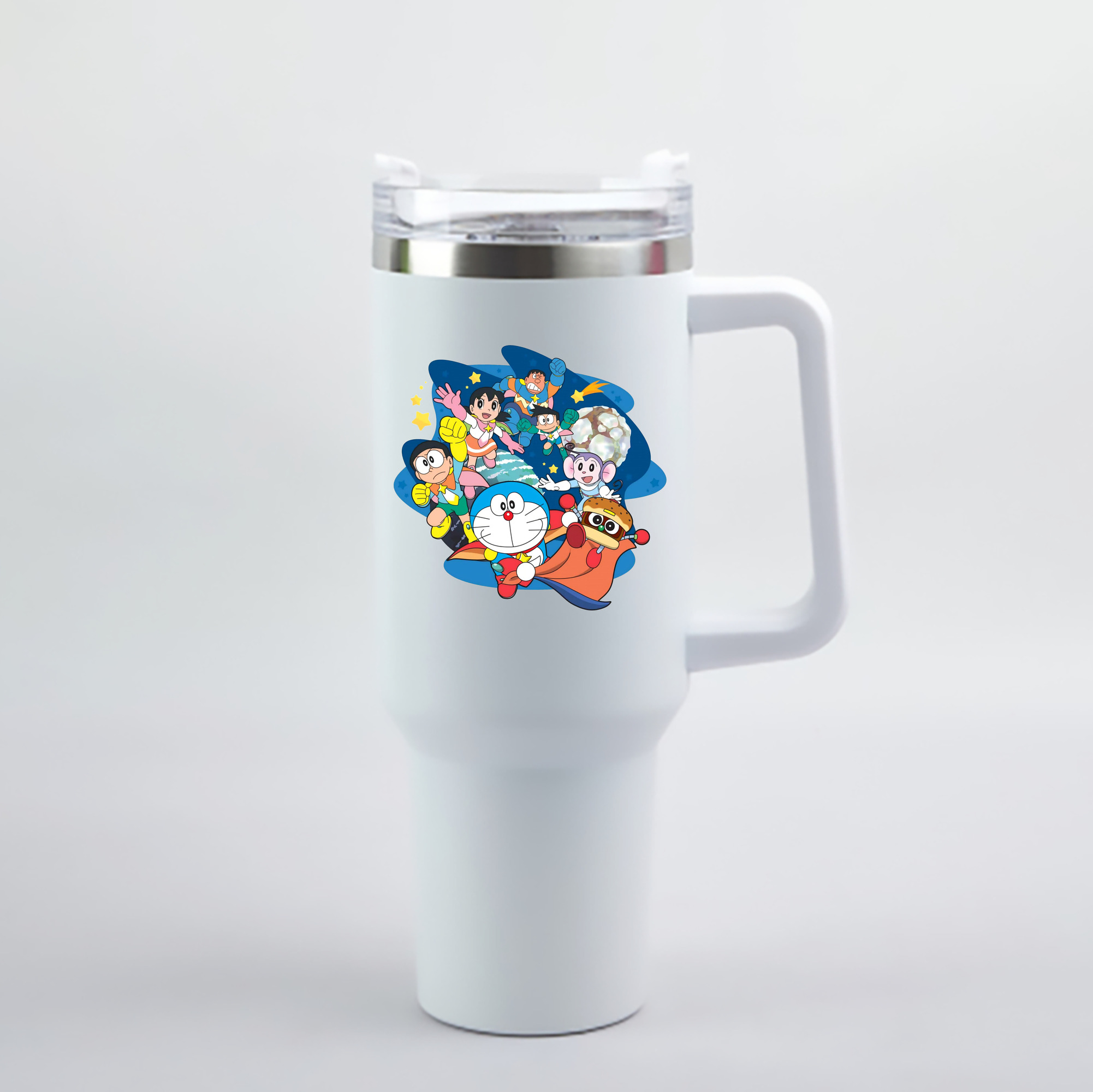 （画像用） ドラえもん Doraemon 1200mL車用タンブラー - クリスタルステッカー（プラスチックストロー付き）