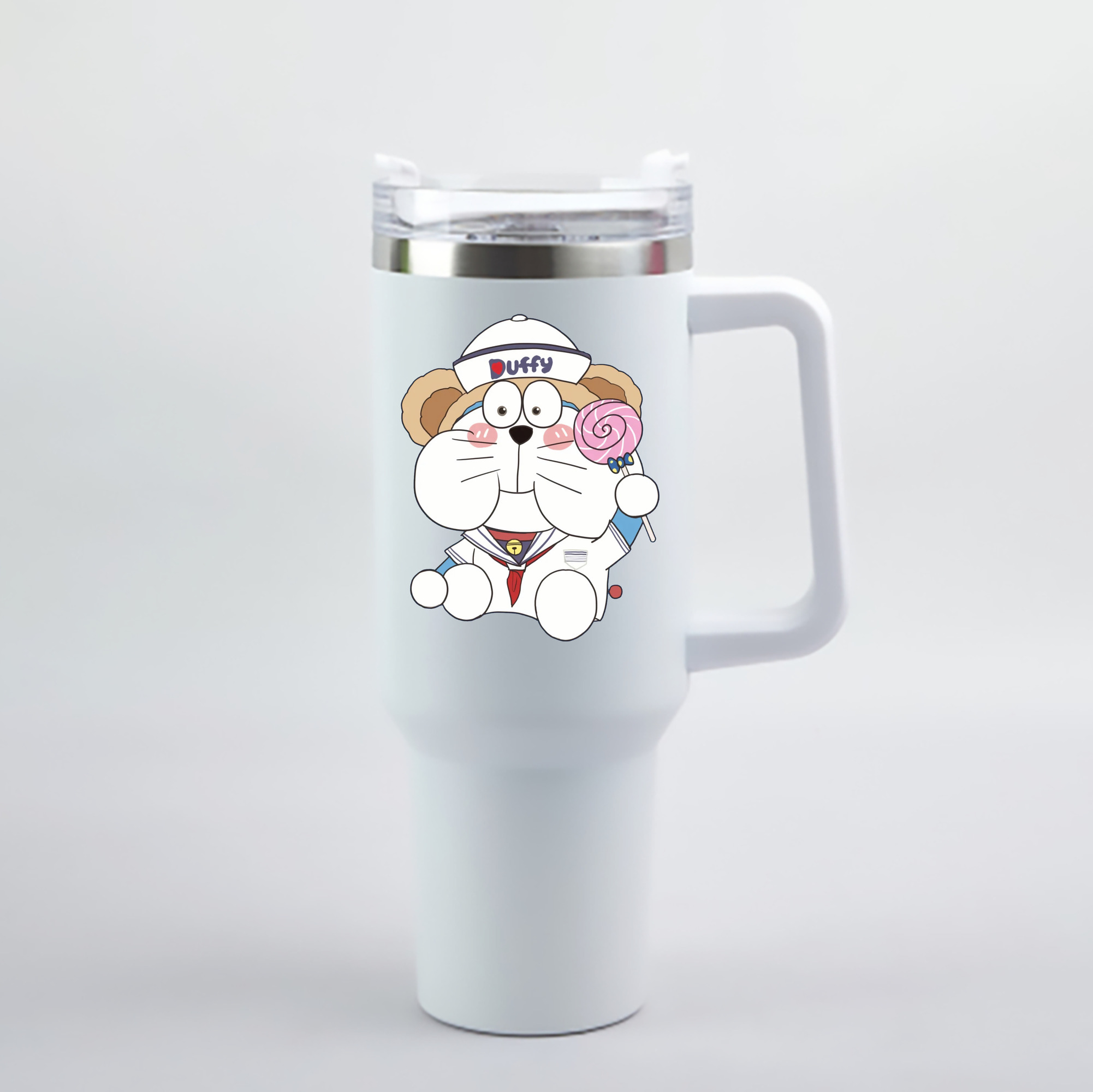 （画像用） ドラえもん Doraemon 1200mL車用タンブラー - クリスタルステッカー（プラスチックストロー付き）