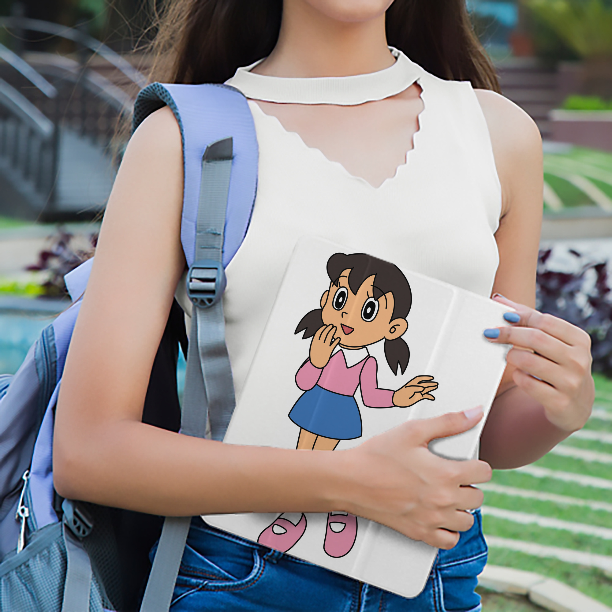 ドラえもん みなもと しずか Doraemon Shizuka Minamoto IPad ケース ペン収納付き 三つ折りスタンド PUレザー×シリコン 対応機種9.5/10.5/10.9インチ
