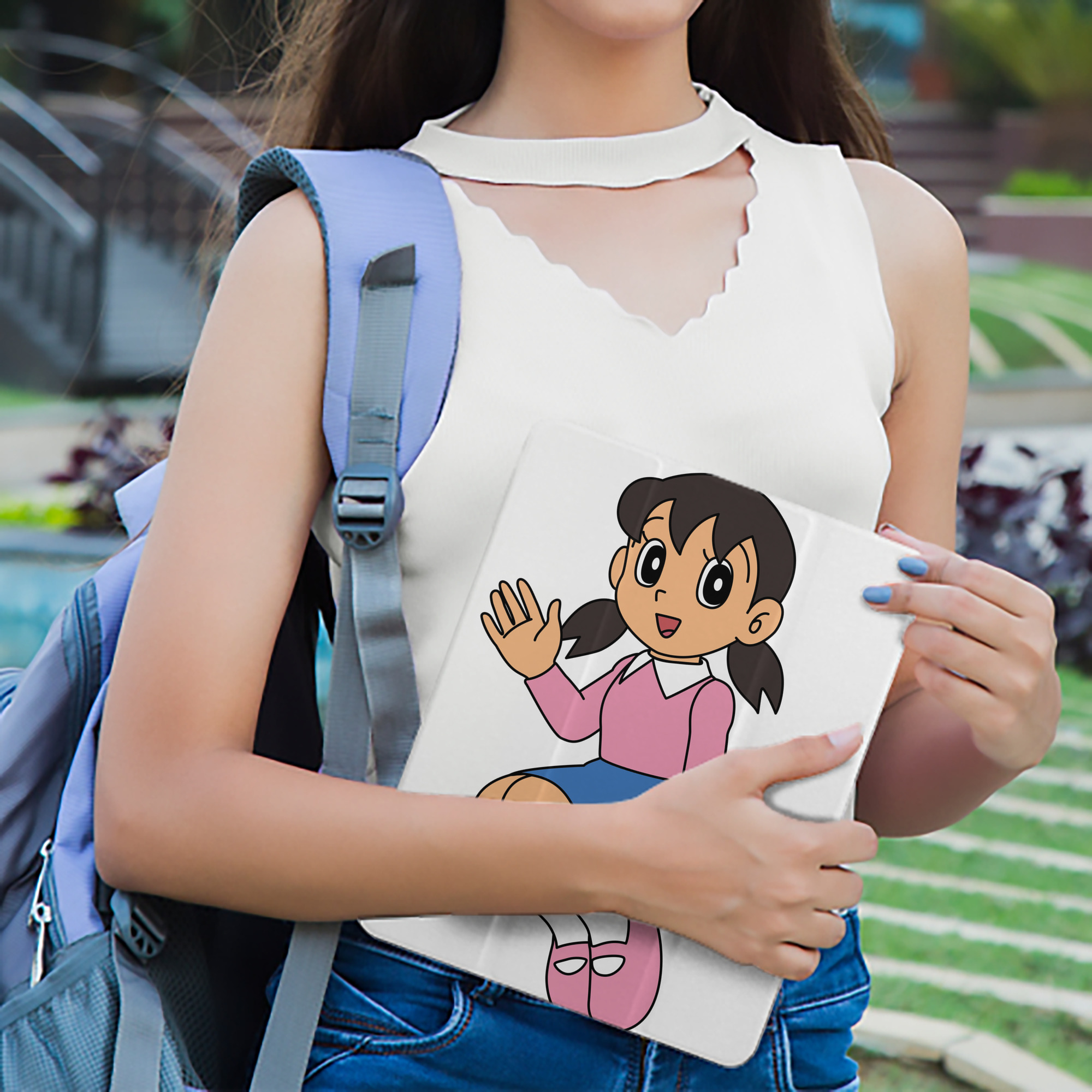 ドラえもん みなもと しずか Doraemon Shizuka Minamoto IPad ケース ペン収納付き 三つ折りスタンド PUレザー×シリコン 対応機種9.5/10.5/10.9インチ