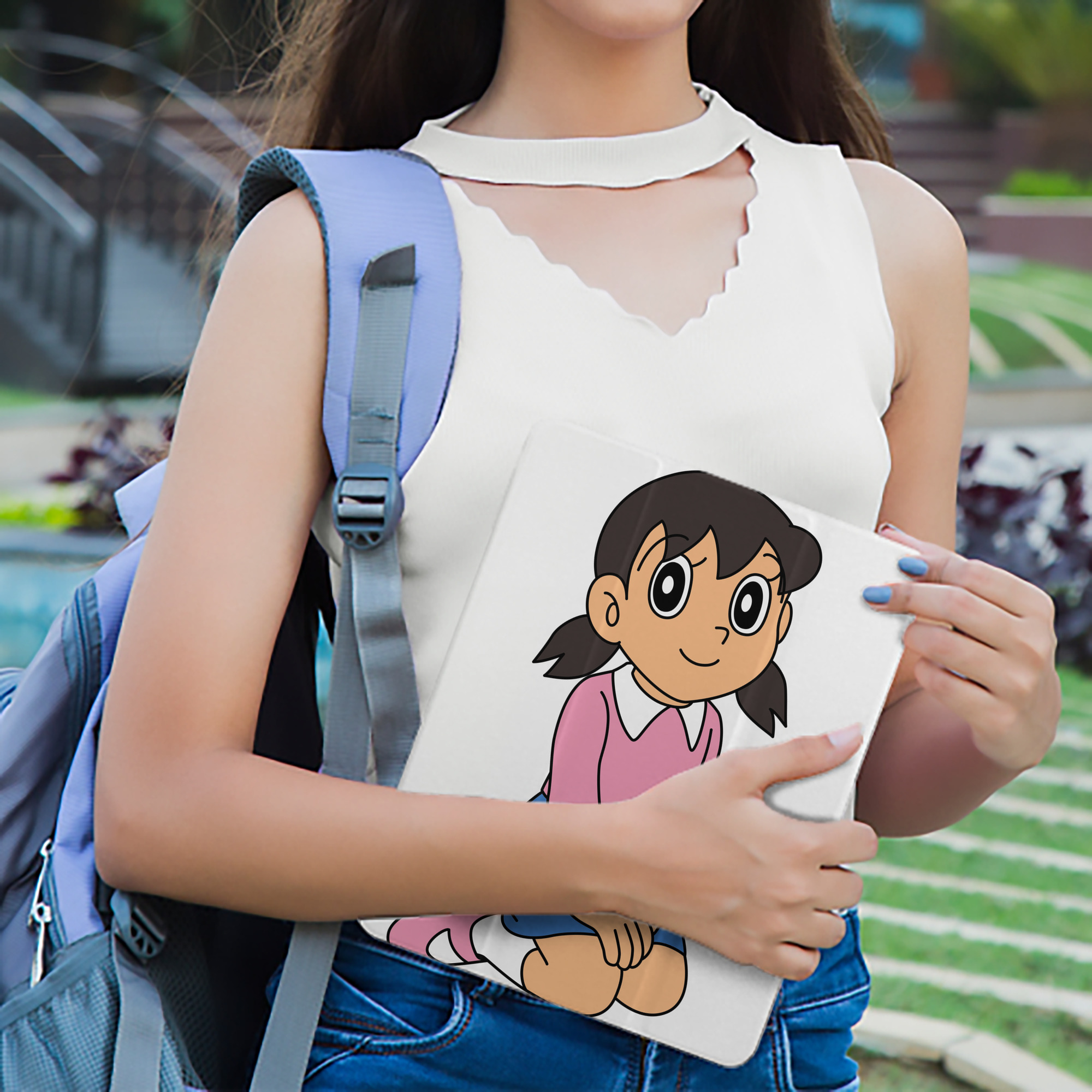 ドラえもん みなもと しずか Doraemon Shizuka Minamoto IPad ケース ペン収納付き 三つ折りスタンド PUレザー×シリコン 対応機種9.5/10.5/10.9インチ