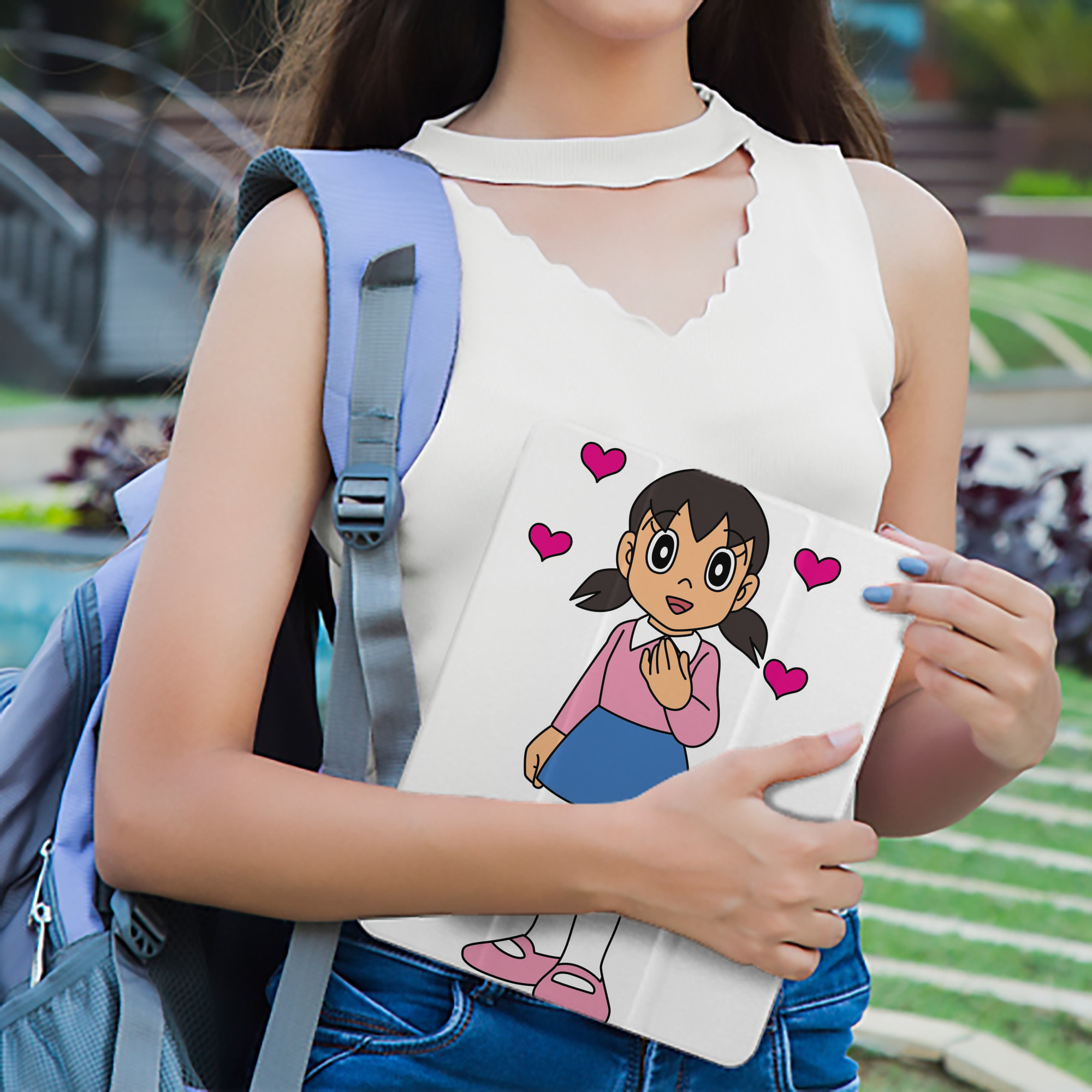 ドラえもん みなもと しずか Doraemon Shizuka Minamoto IPad ケース ペン収納付き 三つ折りスタンド PUレザー×シリコン 対応機種9.5/10.5/10.9インチ