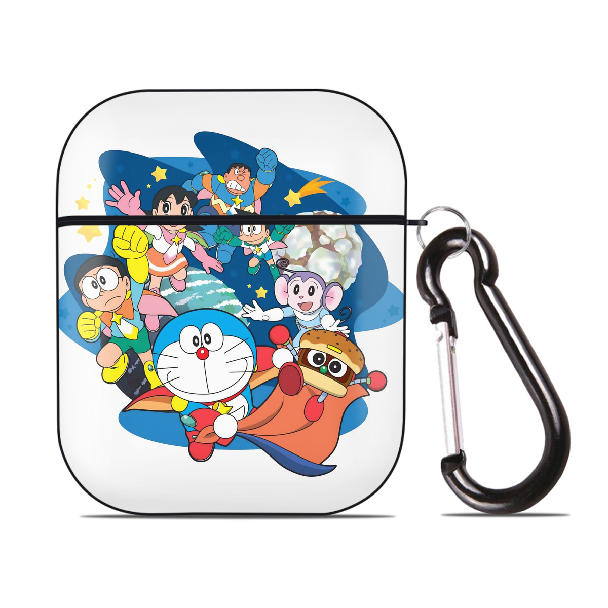 （画像用） ドラえもん Doraemon AirPods 第2世代保護ケース ハードシェル ブラック 耐衝撃・防指紋・カラビナ付き