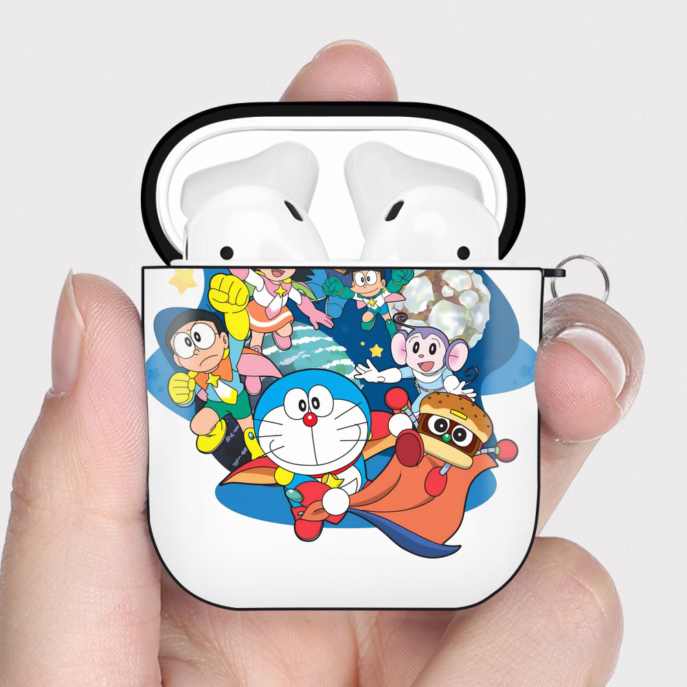 （画像用） ドラえもん Doraemon AirPods 第2世代保護ケース ハードシェル ブラック 耐衝撃・防指紋・カラビナ付き