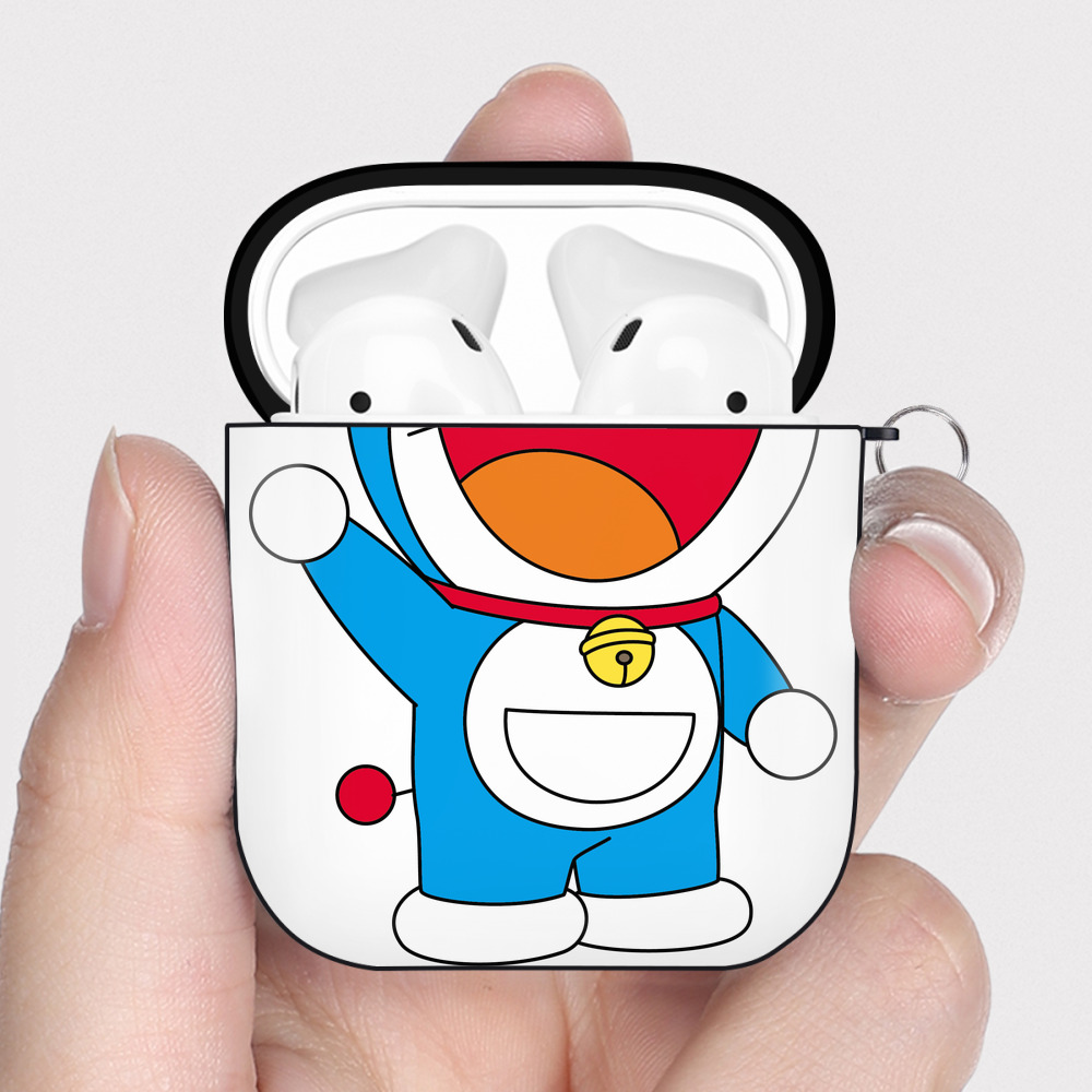 （画像用） ドラえもん Doraemon AirPods 第2世代保護ケース ハードシェル ブラック 耐衝撃・防指紋・カラビナ付き