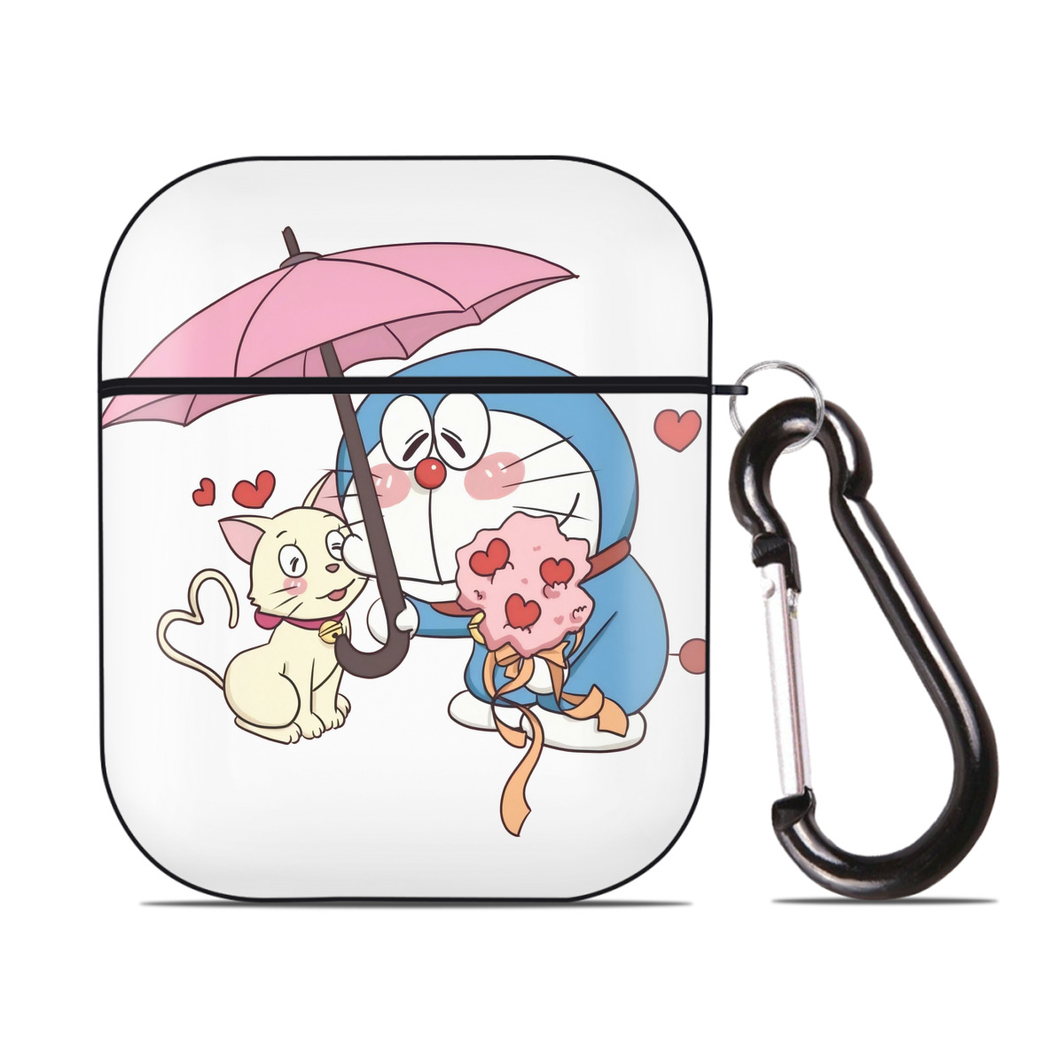 （画像用） ドラえもん Doraemon AirPods 第2世代保護ケース ハードシェル ブラック 耐衝撃・防指紋・カラビナ付き