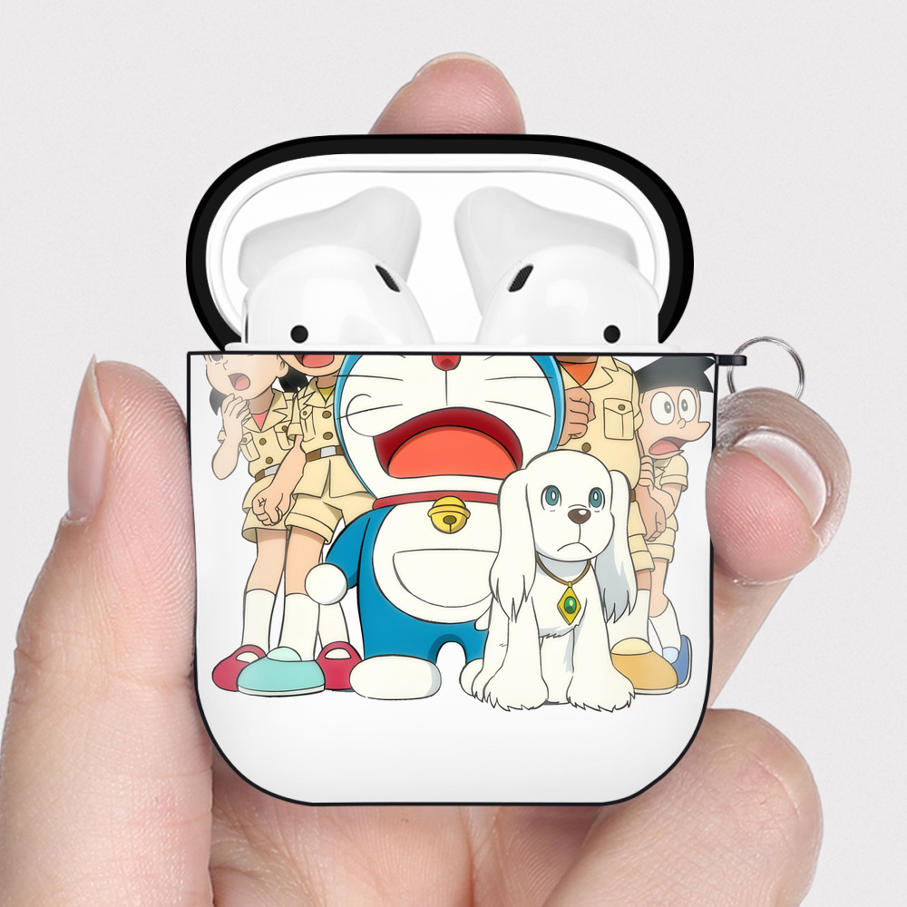 （画像用） ドラえもん Doraemon AirPods 第2世代保護ケース ハードシェル ブラック 耐衝撃・防指紋・カラビナ付き