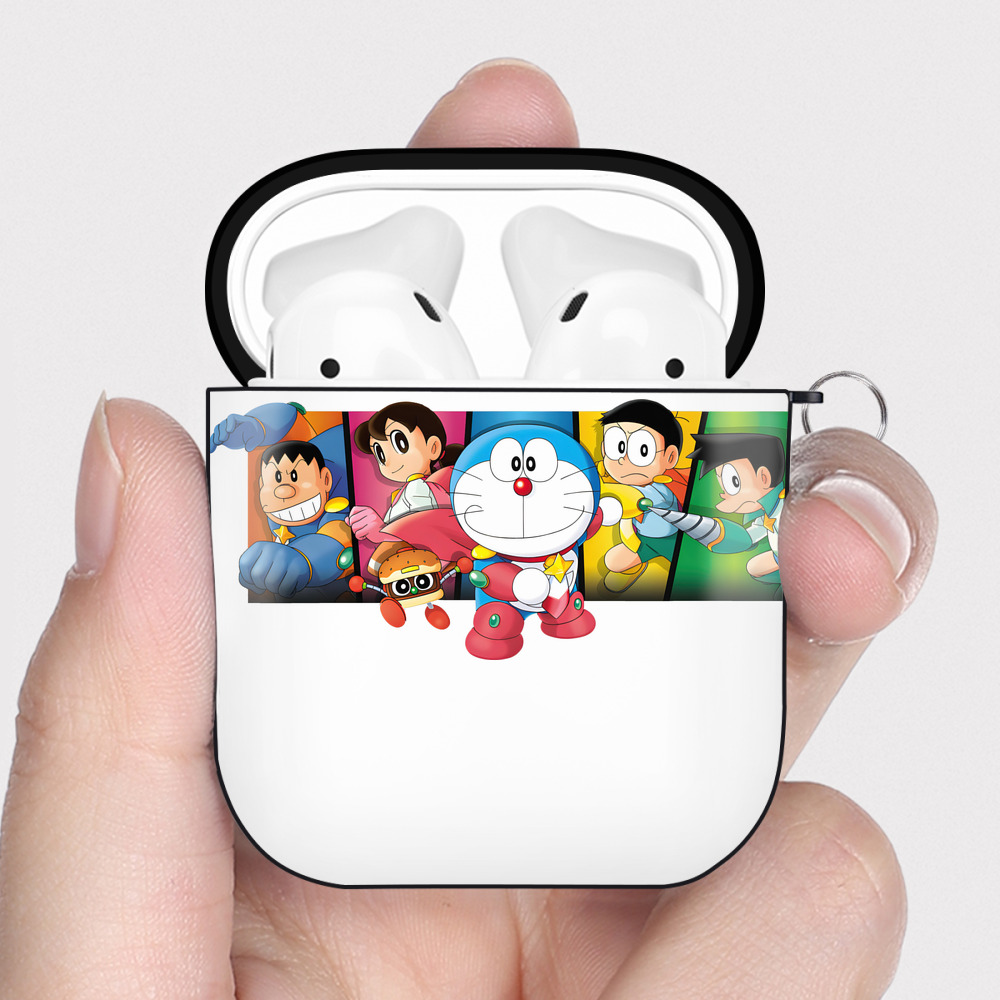 （画像用） ドラえもん Doraemon AirPods 第2世代保護ケース ハードシェル ブラック 耐衝撃・防指紋・カラビナ付き