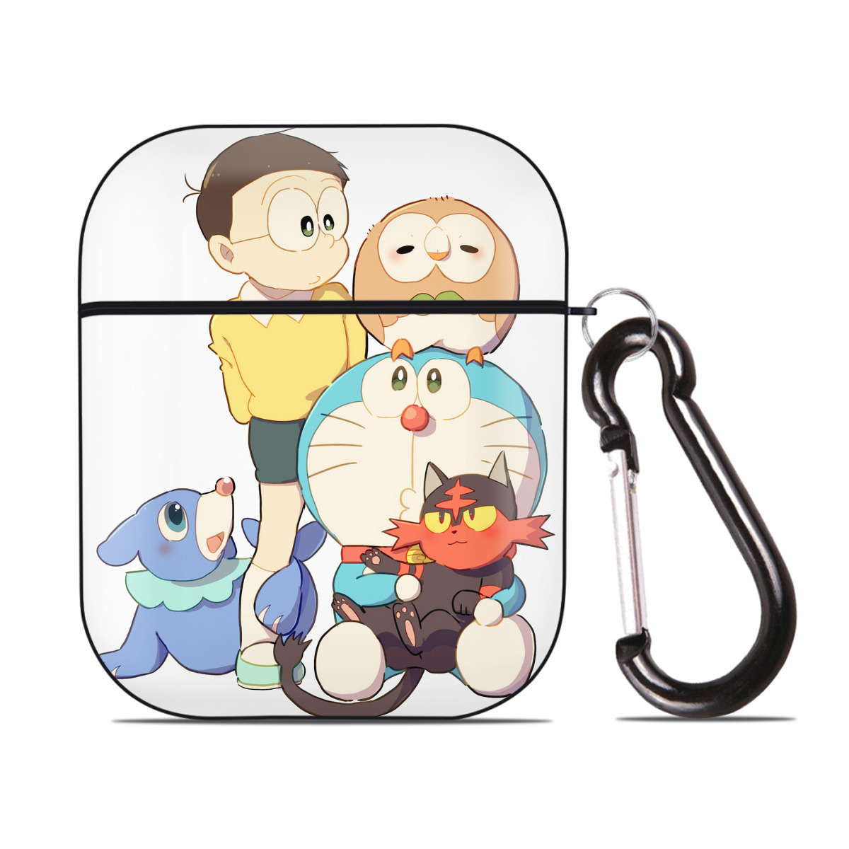 （画像用） ドラえもん Doraemon AirPods 第2世代保護ケース ハードシェル ブラック 耐衝撃・防指紋・カラビナ付き