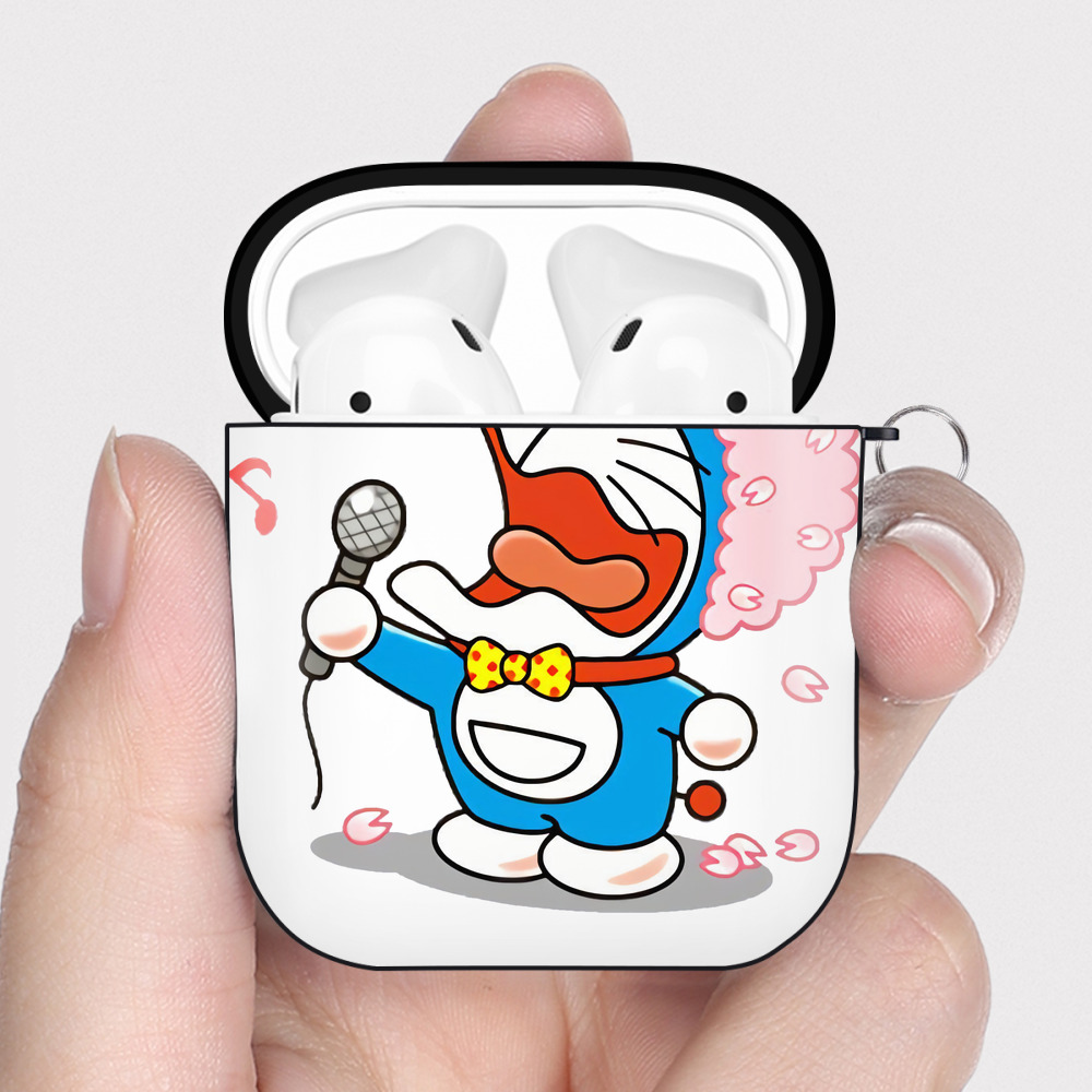 （画像用） ドラえもん Doraemon AirPods 第2世代保護ケース ハードシェル ブラック 耐衝撃・防指紋・カラビナ付き
