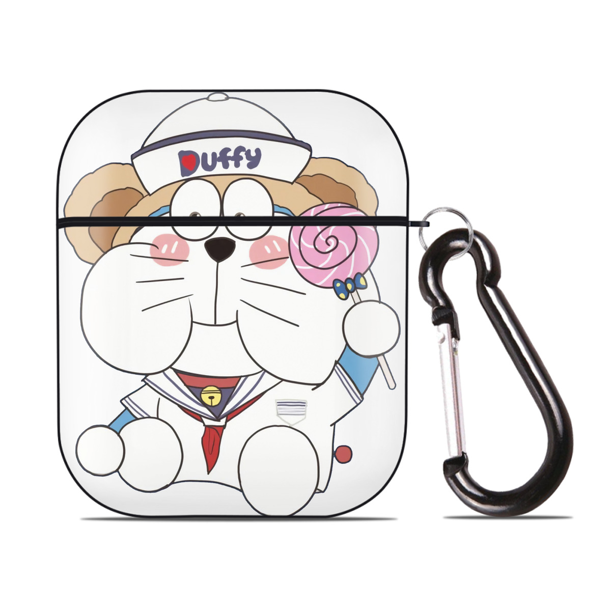 （画像用） ドラえもん Doraemon AirPods 第2世代保護ケース ハードシェル ブラック 耐衝撃・防指紋・カラビナ付き