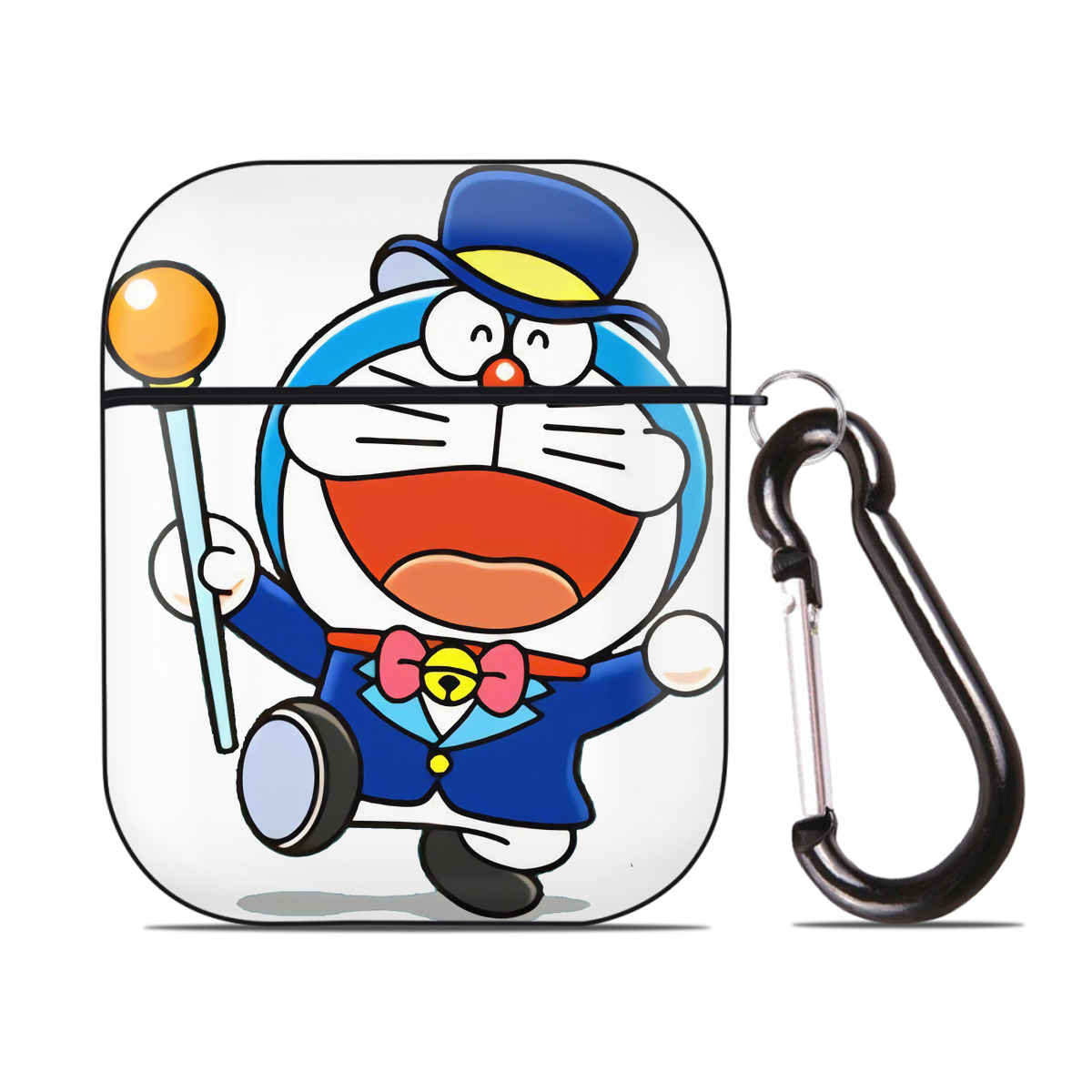 （画像用） ドラえもん Doraemon AirPods 第2世代保護ケース ハードシェル ブラック 耐衝撃・防指紋・カラビナ付き