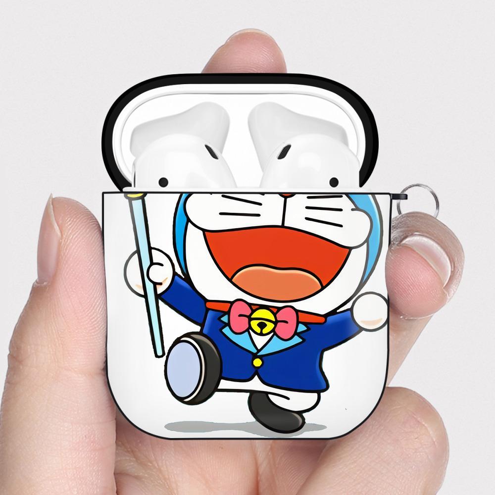 （画像用） ドラえもん Doraemon AirPods 第2世代保護ケース ハードシェル ブラック 耐衝撃・防指紋・カラビナ付き
