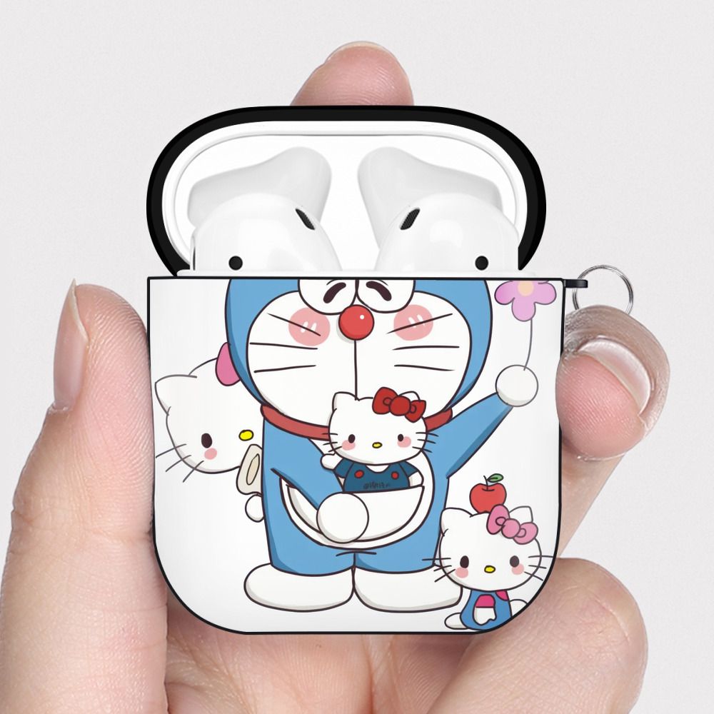 （画像用） ドラえもん Doraemon AirPods 第2世代保護ケース ハードシェル ブラック 耐衝撃・防指紋・カラビナ付き