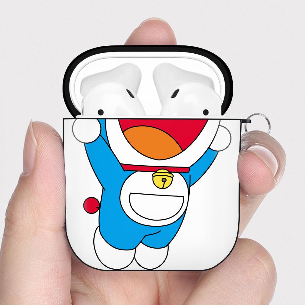 （画像用） ドラえもん Doraemon AirPods 第2世代保護ケース ハードシェル ブラック 耐衝撃・防指紋・カラビナ付き