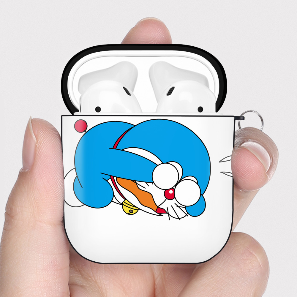 （画像用） ドラえもん Doraemon AirPods 第2世代保護ケース ハードシェル ブラック 耐衝撃・防指紋・カラビナ付き