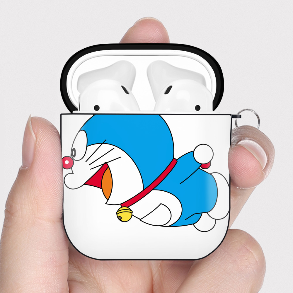 （画像用） ドラえもん Doraemon AirPods 第2世代保護ケース ハードシェル ブラック 耐衝撃・防指紋・カラビナ付き