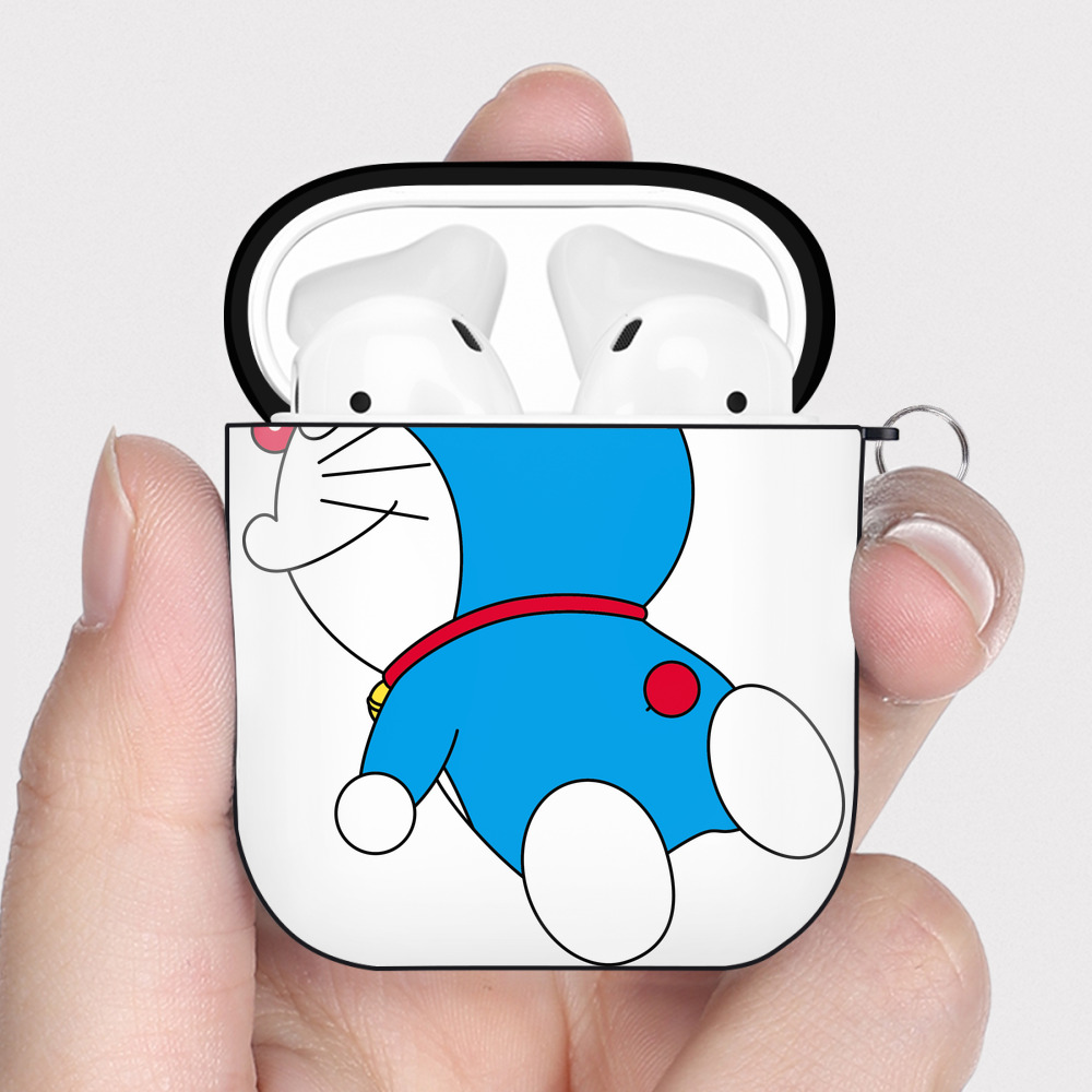 （画像用） ドラえもん Doraemon AirPods 第2世代保護ケース ハードシェル ブラック 耐衝撃・防指紋・カラビナ付き