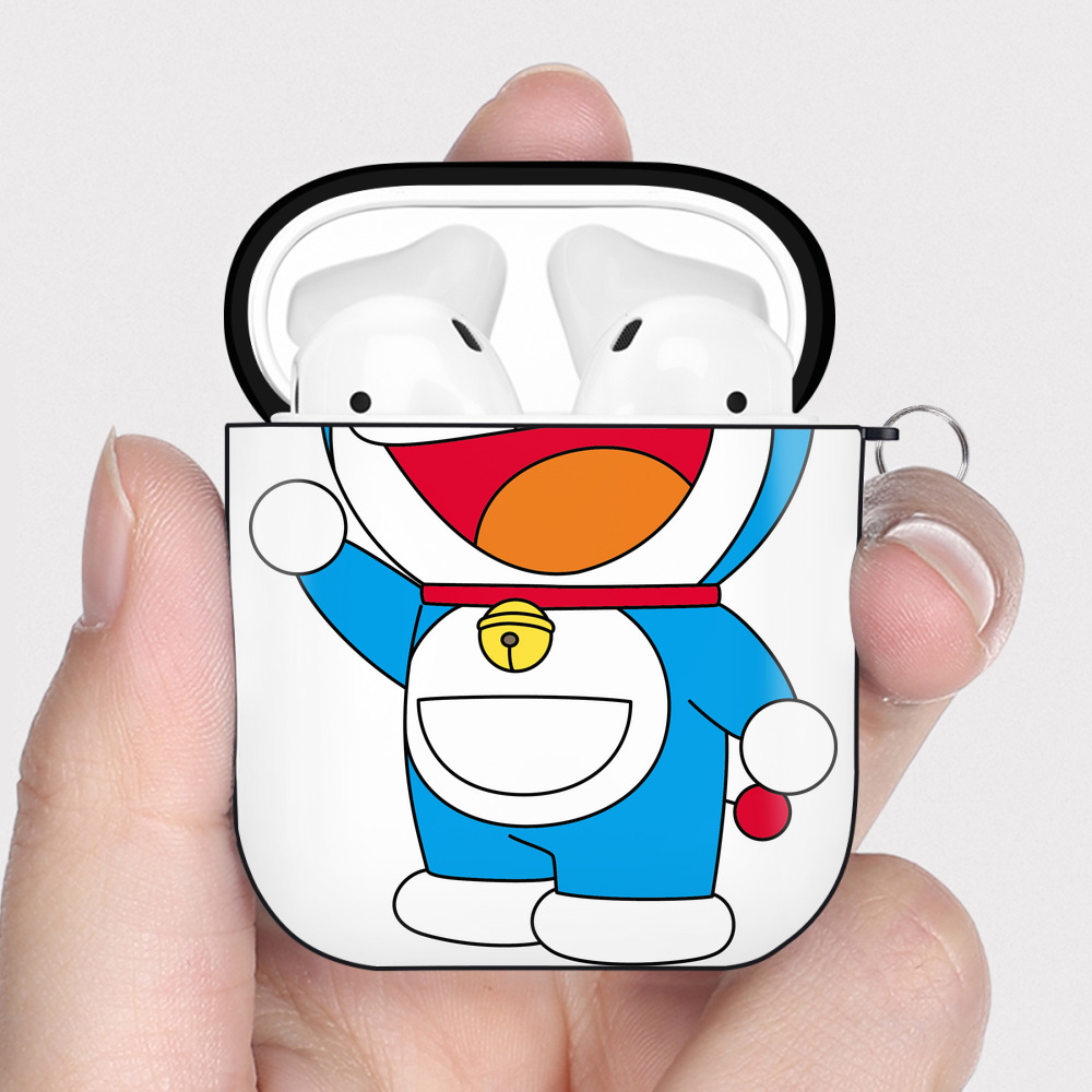 （画像用） ドラえもん Doraemon AirPods 第2世代保護ケース ハードシェル ブラック 耐衝撃・防指紋・カラビナ付き