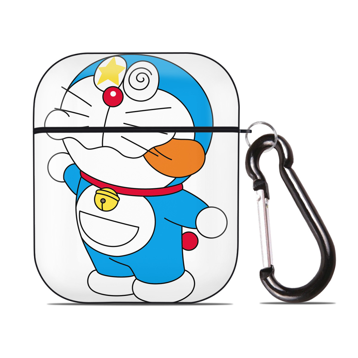 （画像用） ドラえもん Doraemon AirPods 第2世代保護ケース ハードシェル ブラック 耐衝撃・防指紋・カラビナ付き
