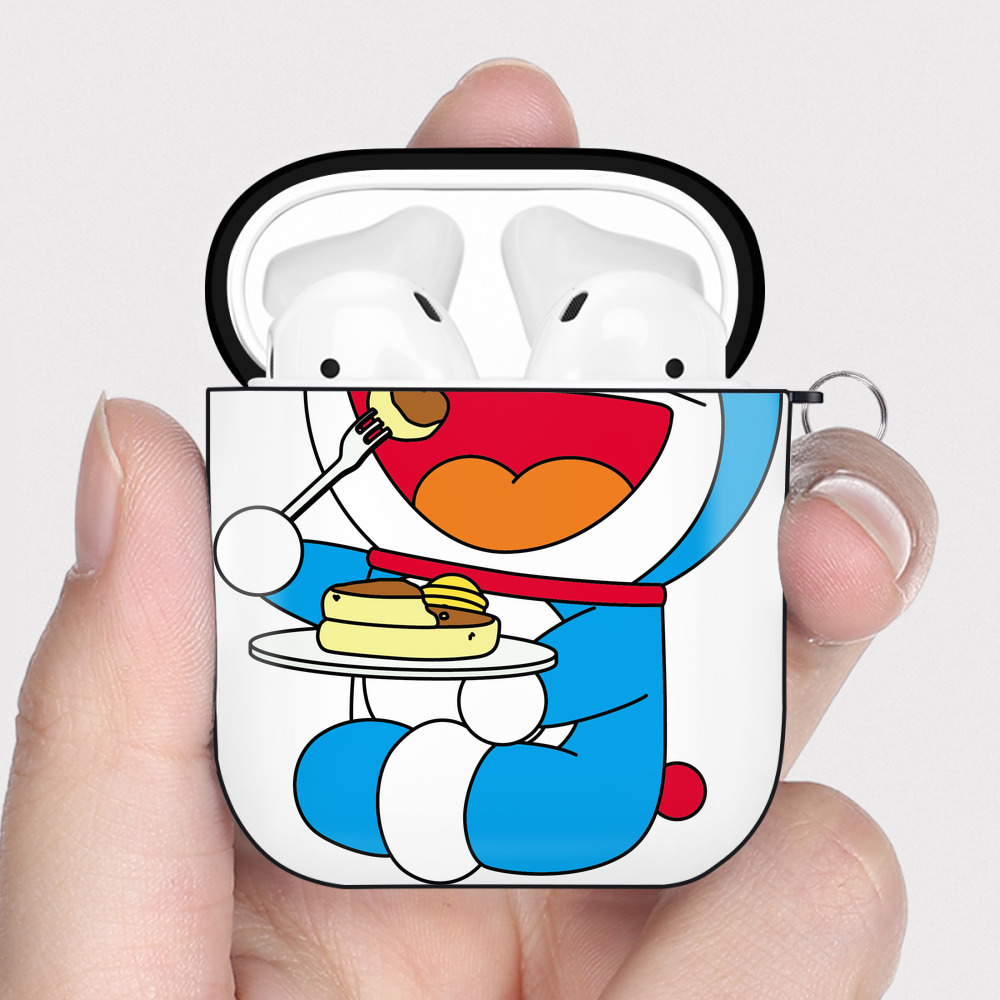 （画像用） ドラえもん Doraemon AirPods 第2世代保護ケース ハードシェル ブラック 耐衝撃・防指紋・カラビナ付き