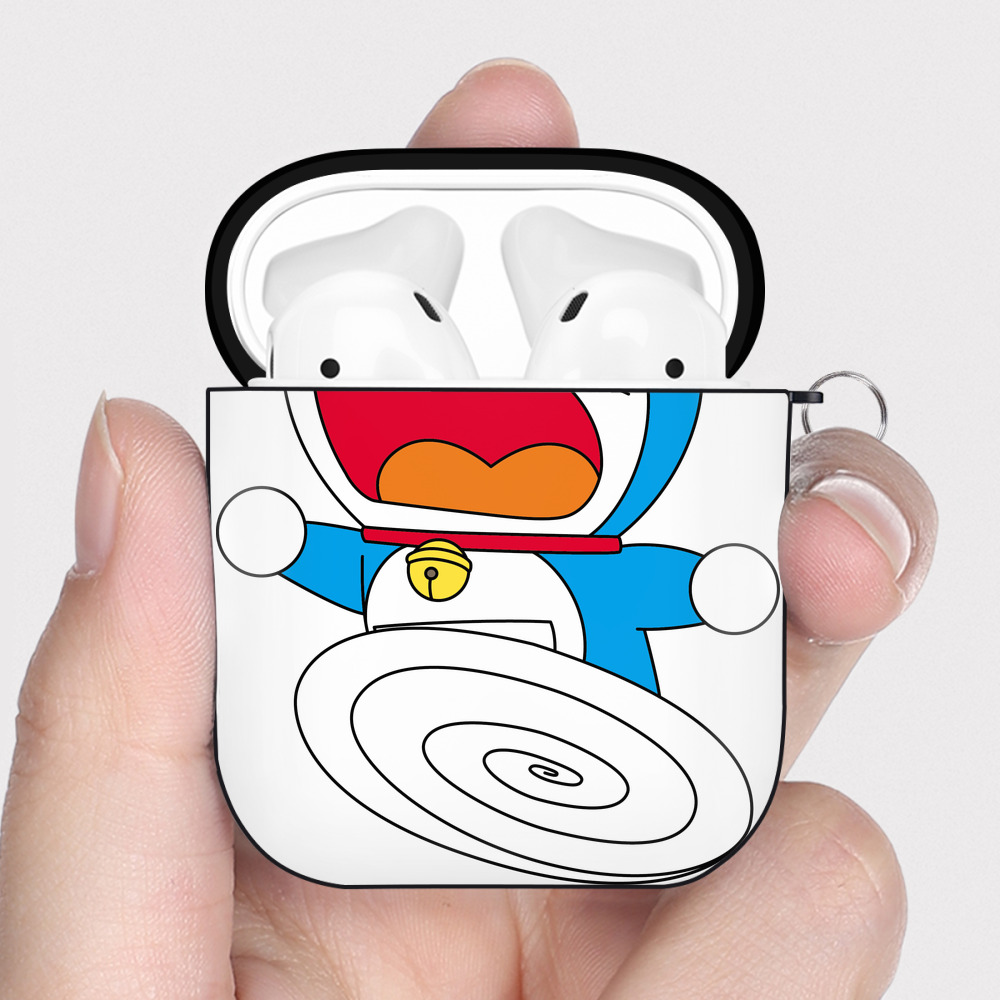 （画像用） ドラえもん Doraemon AirPods 第2世代保護ケース ハードシェル ブラック 耐衝撃・防指紋・カラビナ付き