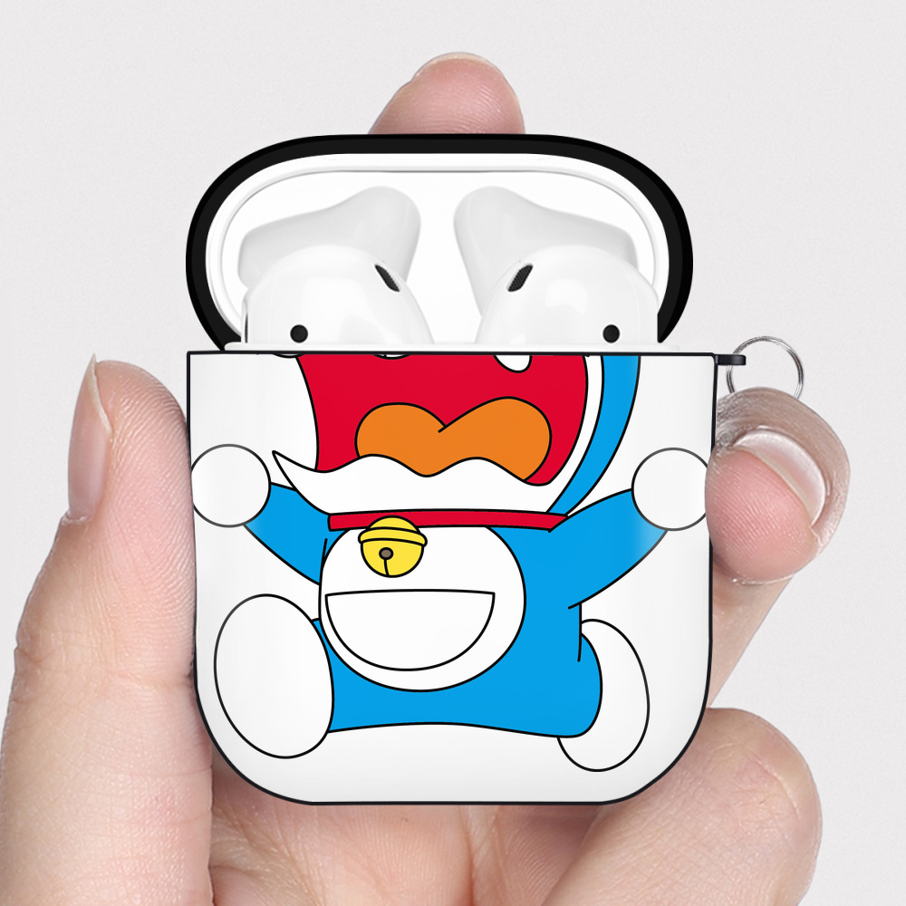 （画像用） ドラえもん Doraemon AirPods 第2世代保護ケース ハードシェル ブラック 耐衝撃・防指紋・カラビナ付き