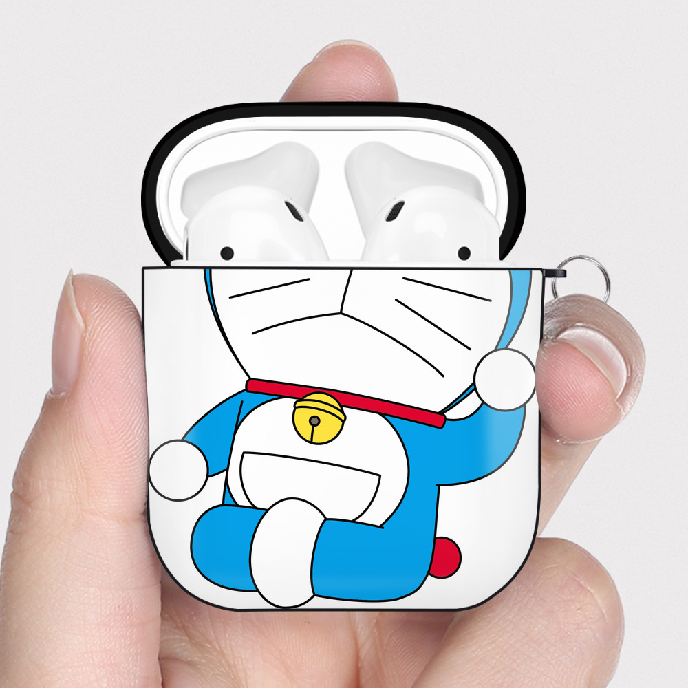 （画像用） ドラえもん Doraemon AirPods 第2世代保護ケース ハードシェル ブラック 耐衝撃・防指紋・カラビナ付き