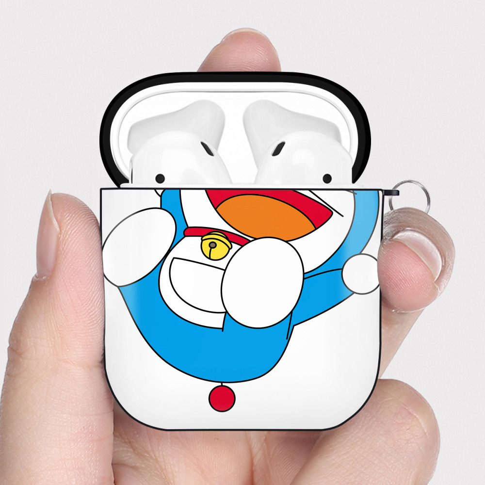 （画像用） ドラえもん Doraemon AirPods 第2世代保護ケース ハードシェル ブラック 耐衝撃・防指紋・カラビナ付き