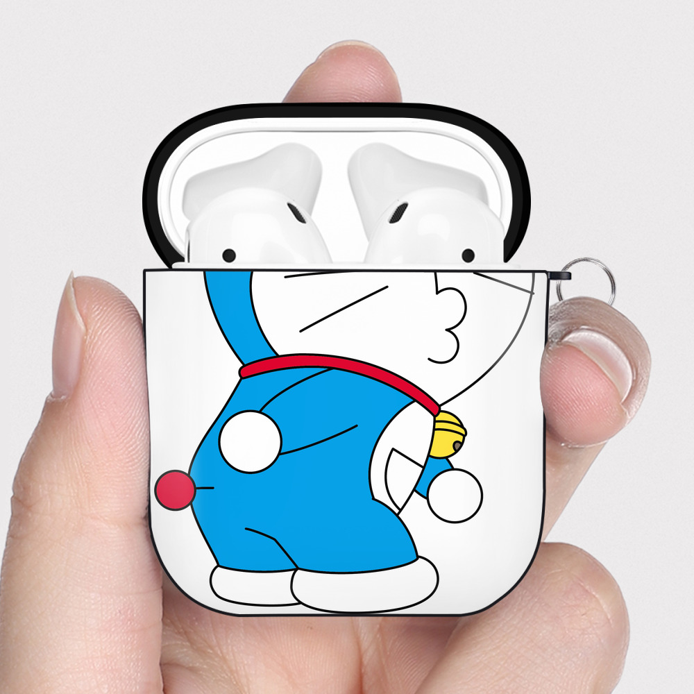 （画像用） ドラえもん Doraemon AirPods 第2世代保護ケース ハードシェル ブラック 耐衝撃・防指紋・カラビナ付き