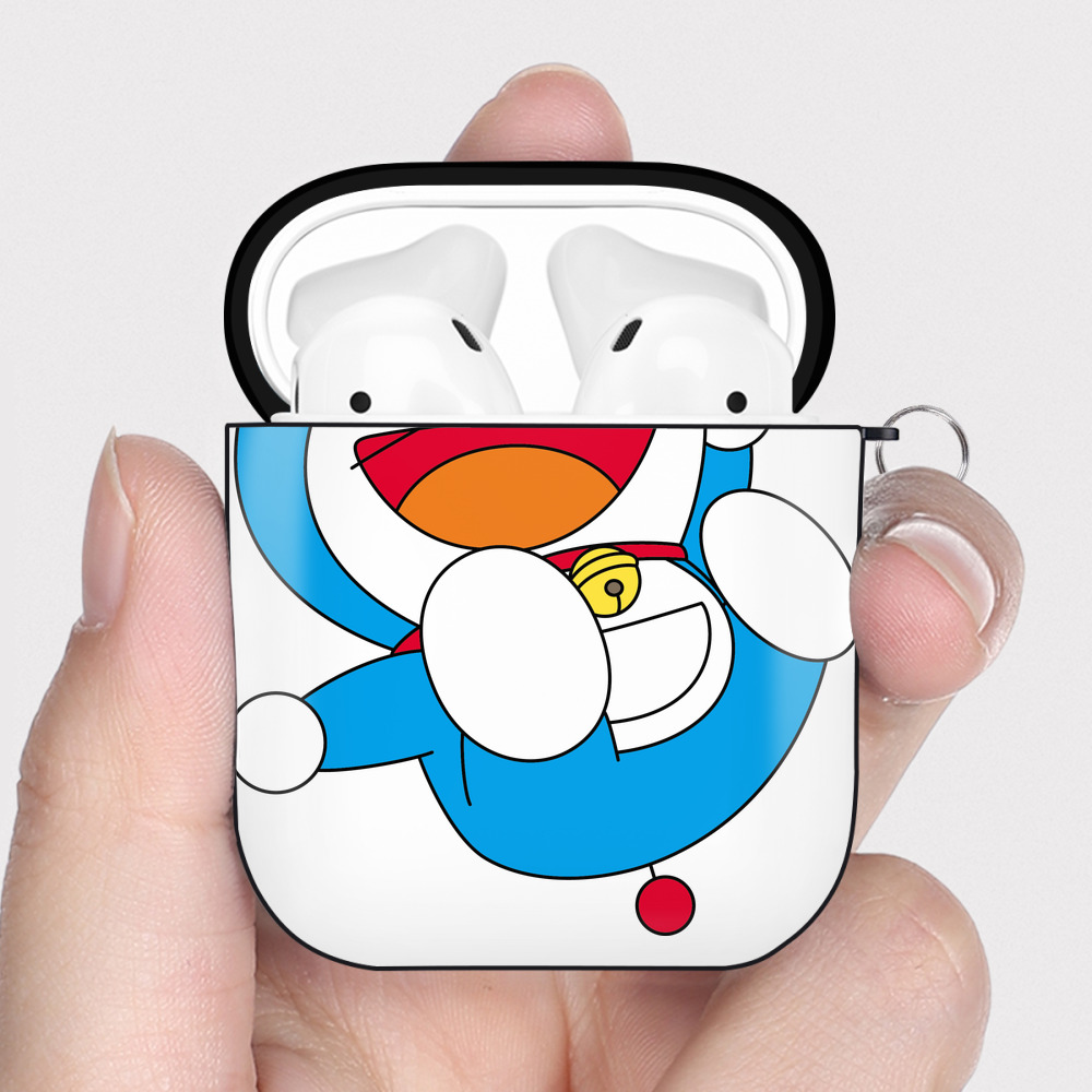 （画像用） ドラえもん Doraemon AirPods 第2世代保護ケース ハードシェル ブラック 耐衝撃・防指紋・カラビナ付き