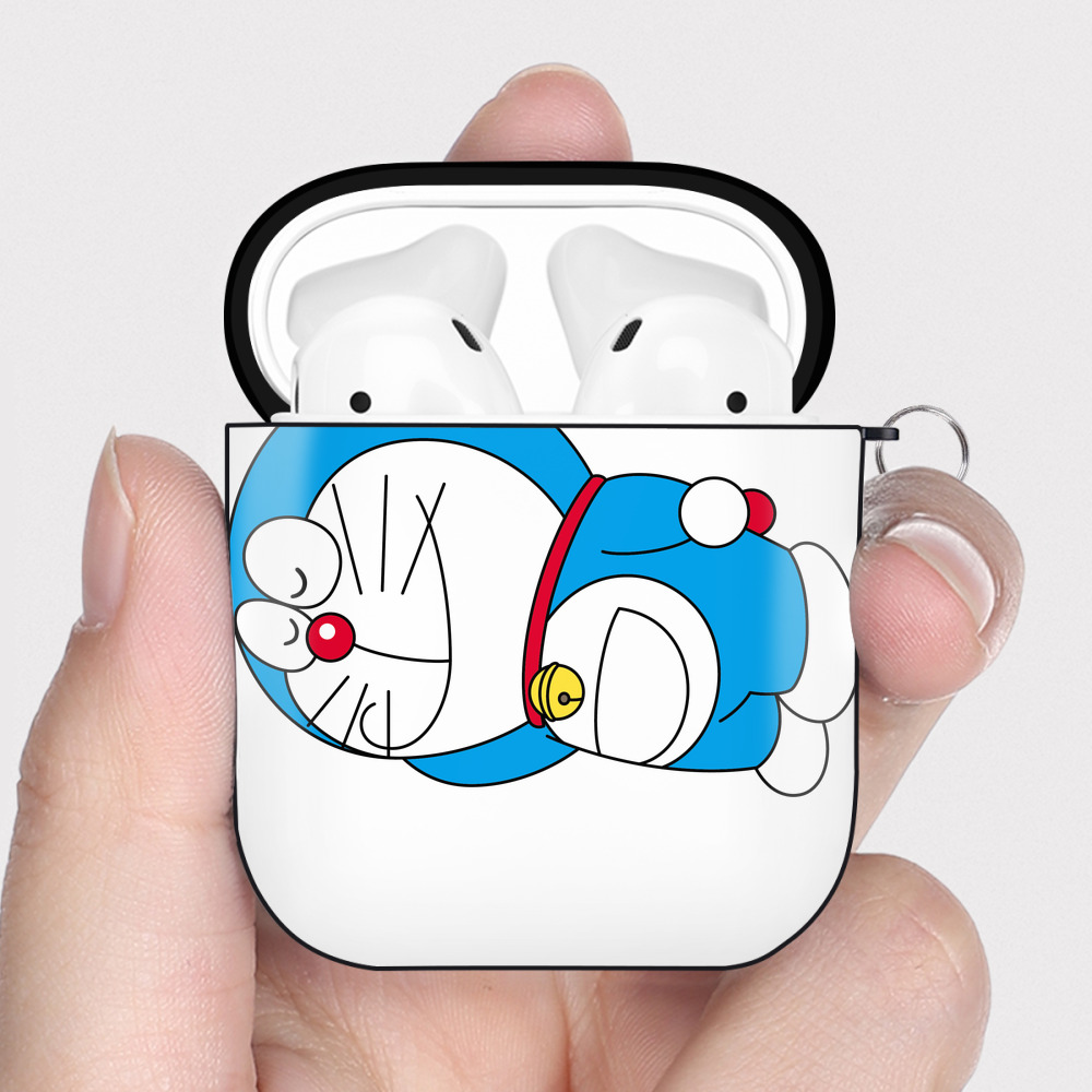 （画像用） ドラえもん Doraemon AirPods 第2世代保護ケース ハードシェル ブラック 耐衝撃・防指紋・カラビナ付き