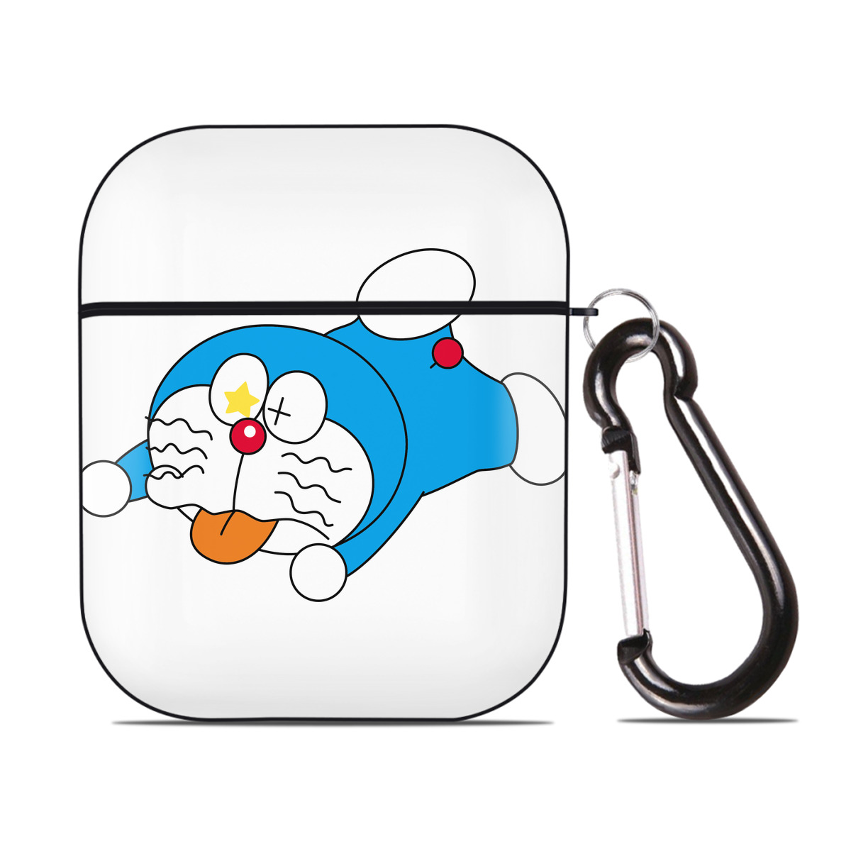 （画像用） ドラえもん Doraemon AirPods 第2世代保護ケース ハードシェル ブラック 耐衝撃・防指紋・カラビナ付き