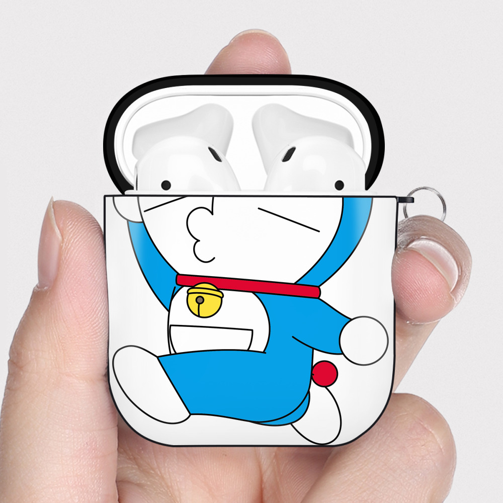（画像用） ドラえもん Doraemon AirPods 第2世代保護ケース ハードシェル ブラック 耐衝撃・防指紋・カラビナ付き