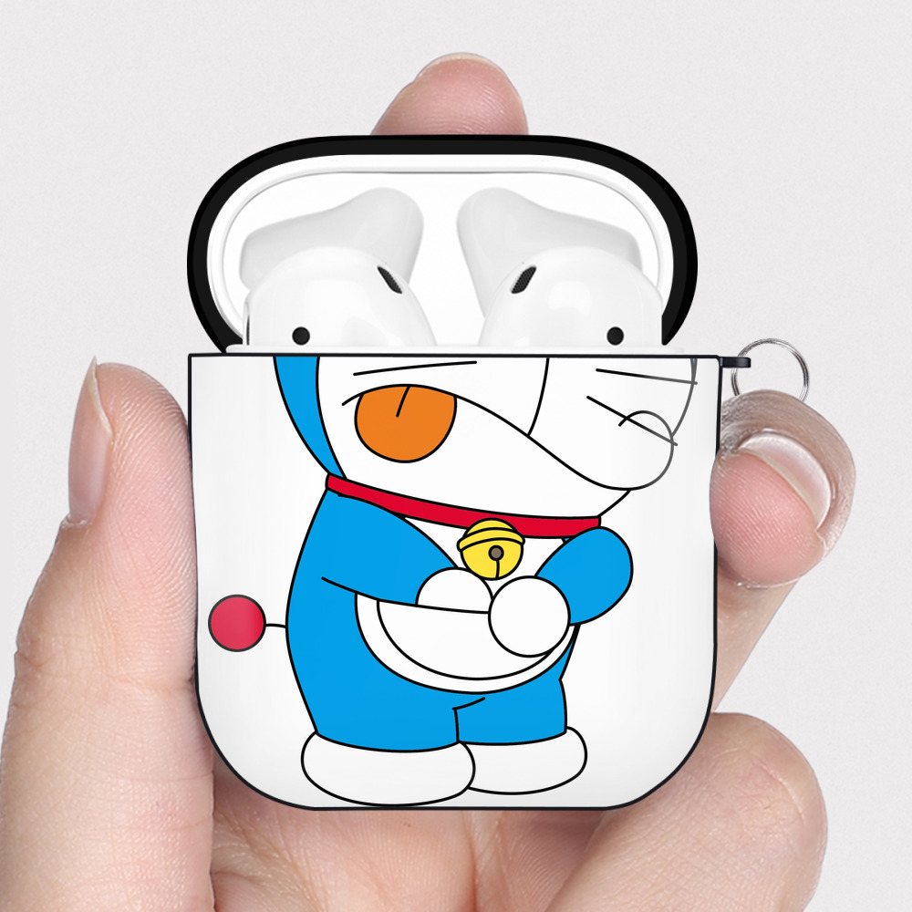 （画像用） ドラえもん Doraemon AirPods 第2世代保護ケース ハードシェル ブラック 耐衝撃・防指紋・カラビナ付き