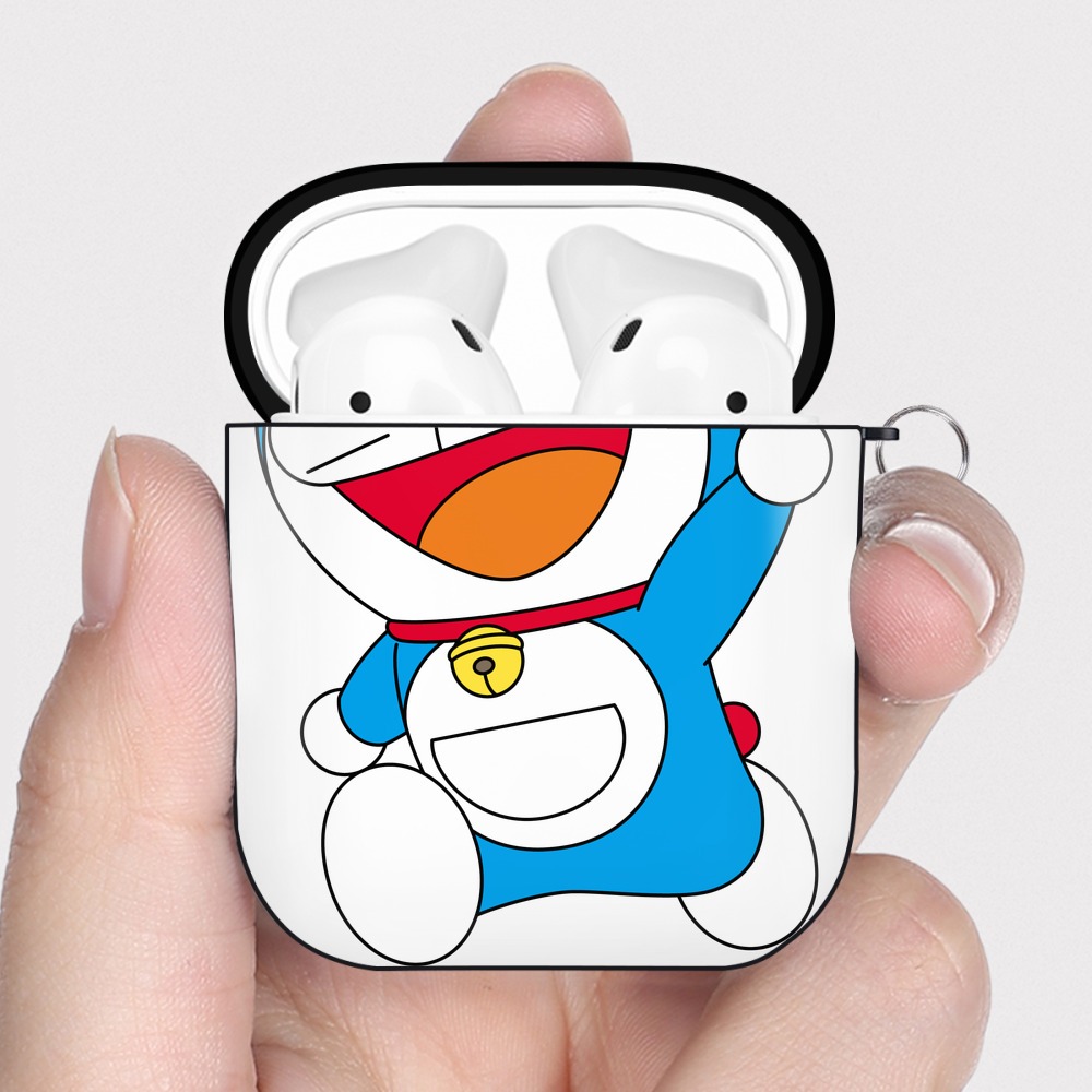 （画像用） ドラえもん Doraemon AirPods 第2世代保護ケース ハードシェル ブラック 耐衝撃・防指紋・カラビナ付き