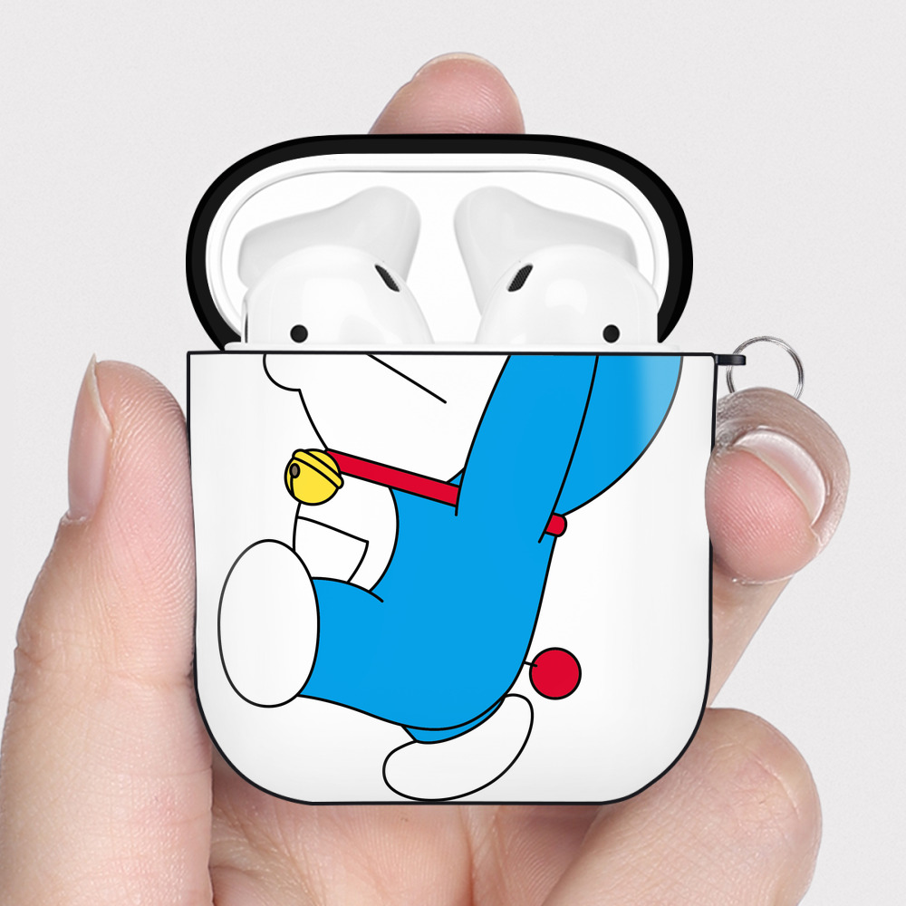 （画像用） ドラえもん Doraemon AirPods 第2世代保護ケース ハードシェル ブラック 耐衝撃・防指紋・カラビナ付き