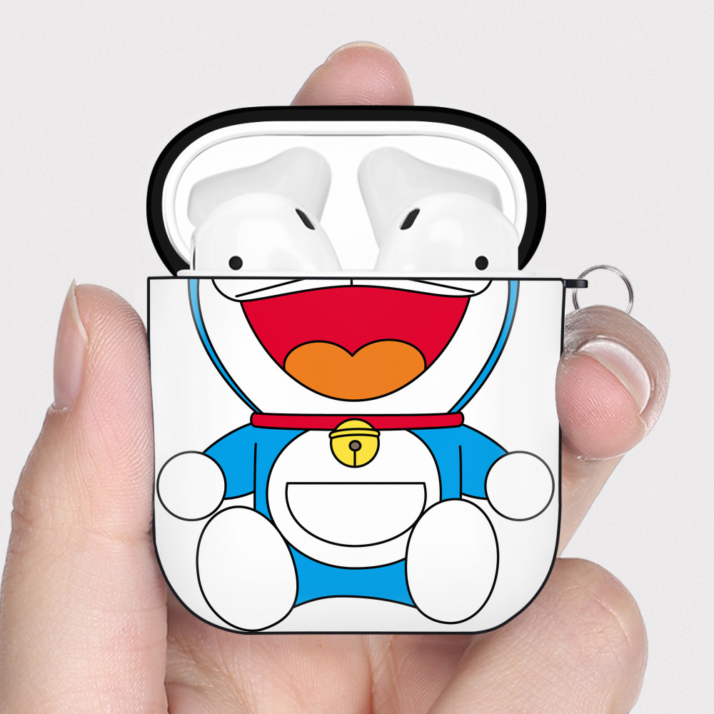 （画像用） ドラえもん Doraemon AirPods 第2世代保護ケース ハードシェル ブラック 耐衝撃・防指紋・カラビナ付き
