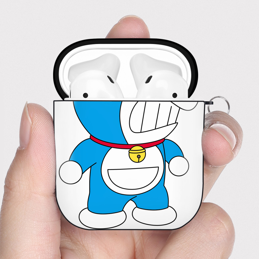 （画像用） ドラえもん Doraemon AirPods 第2世代保護ケース ハードシェル ブラック 耐衝撃・防指紋・カラビナ付き