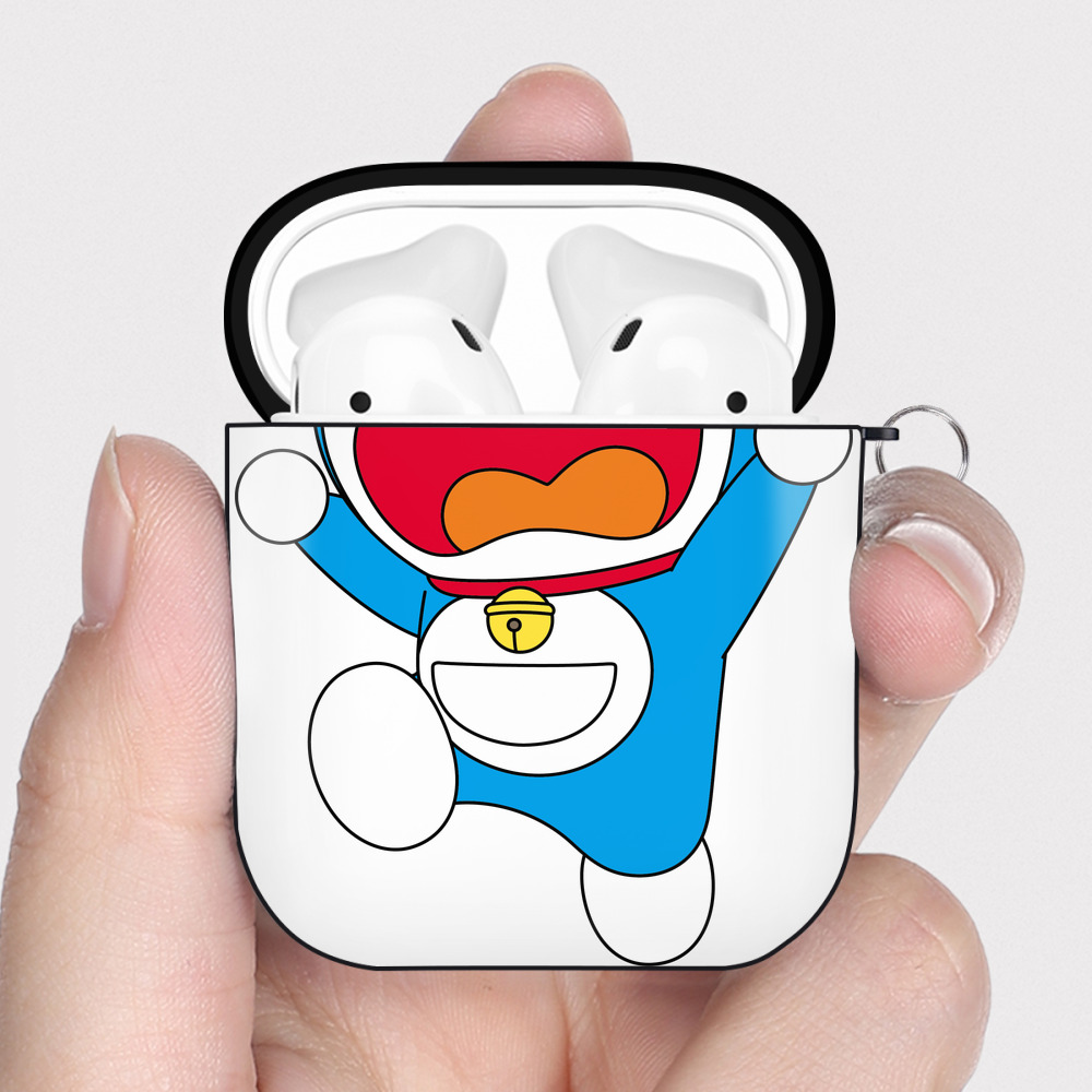 （画像用） ドラえもん Doraemon AirPods 第2世代保護ケース ハードシェル ブラック 耐衝撃・防指紋・カラビナ付き