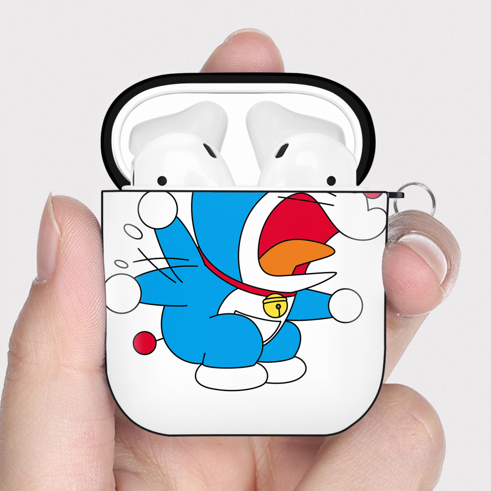 （画像用） ドラえもん Doraemon AirPods 第2世代保護ケース ハードシェル ブラック 耐衝撃・防指紋・カラビナ付き
